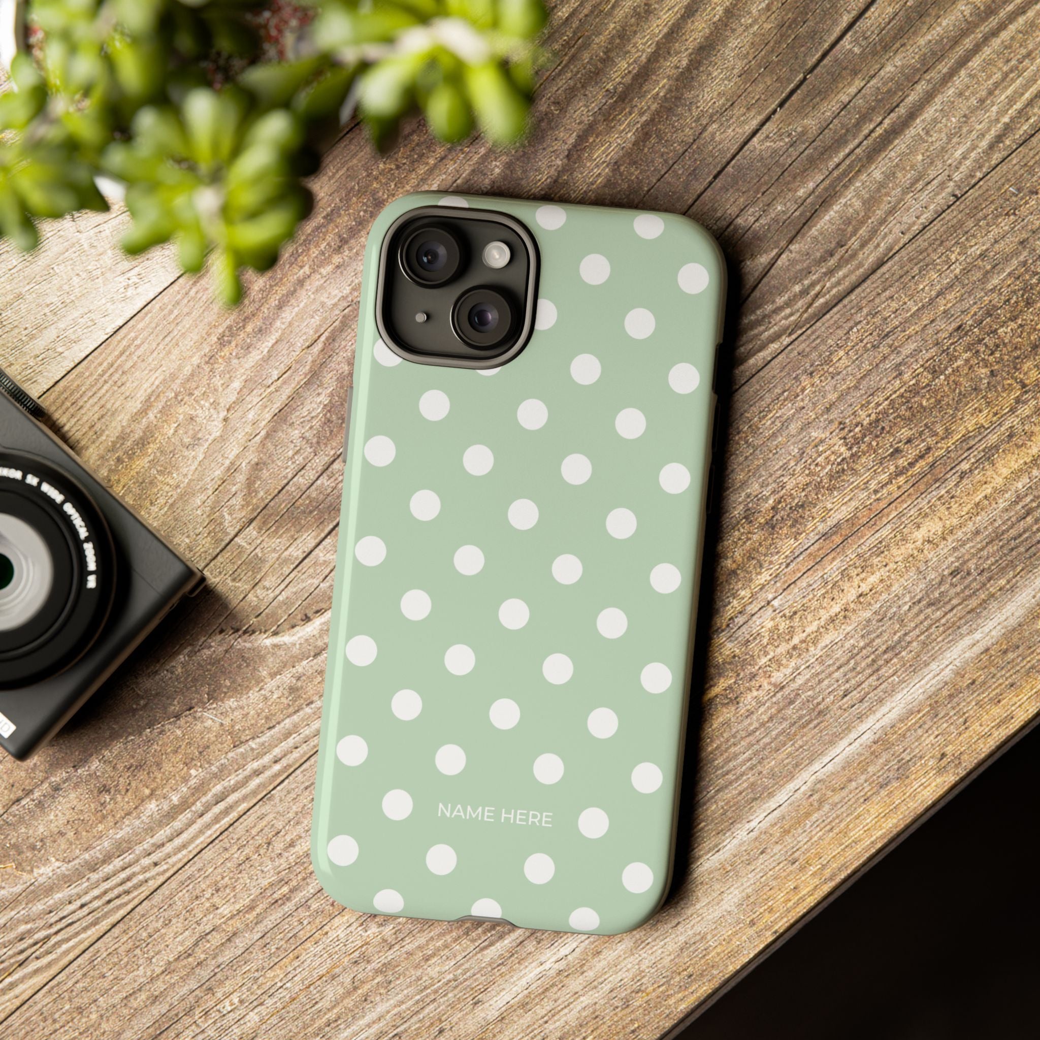 Green & White Polka Dot Customisable Case