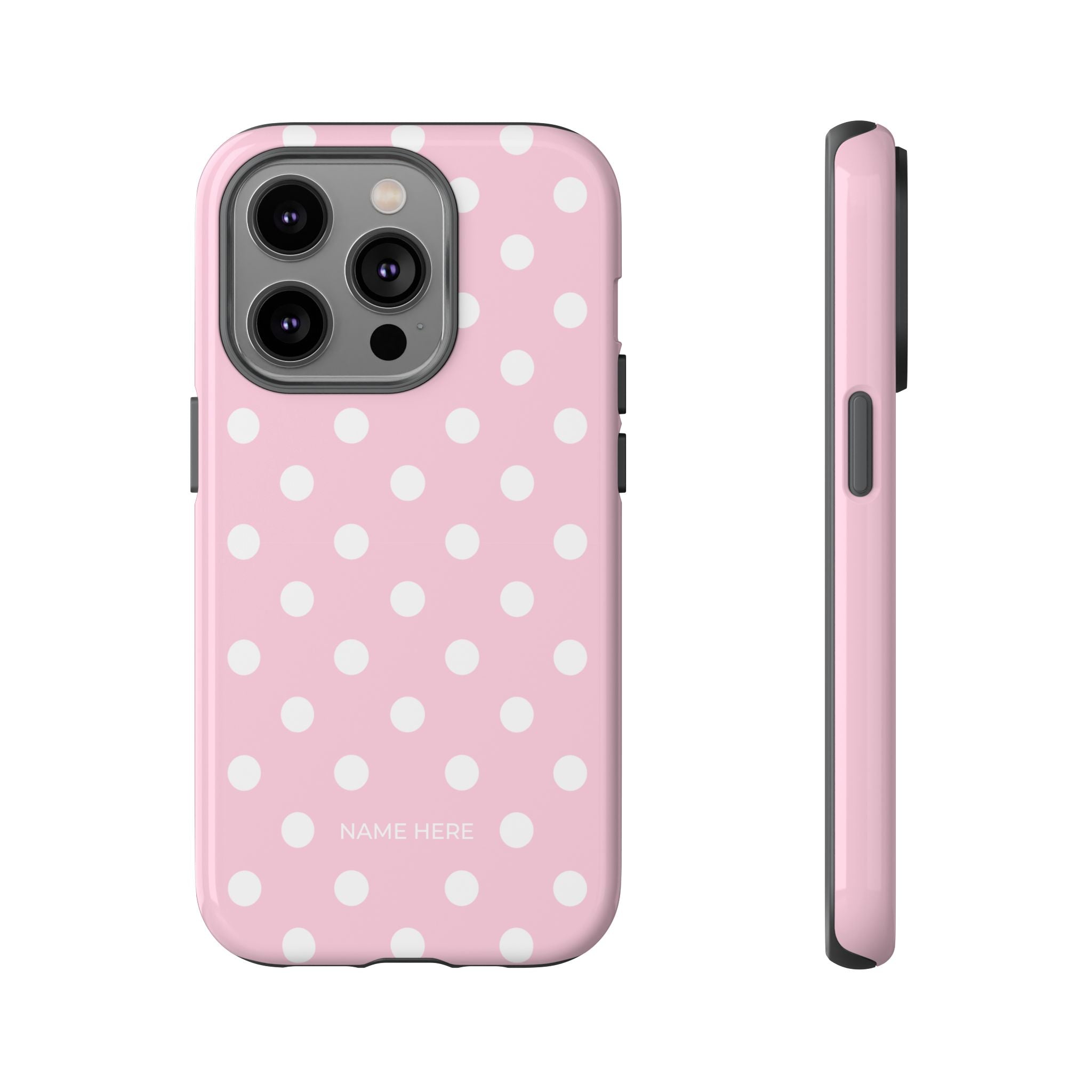 Pink & White PolkaDot Customisable Name Case