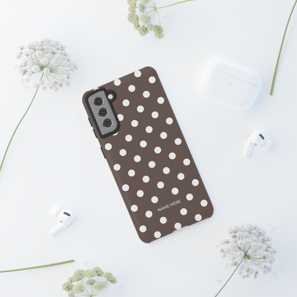 Brown & White PolkaDot Customisable Case