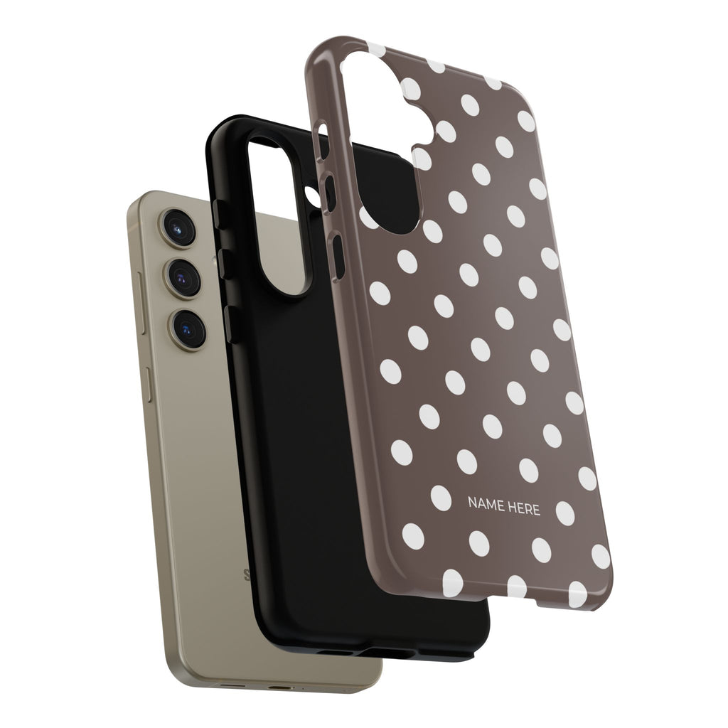 Brown & White PolkaDot Customisable Case