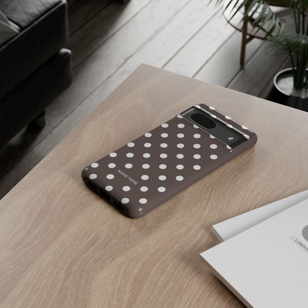 Brown & White PolkaDot Customisable Case