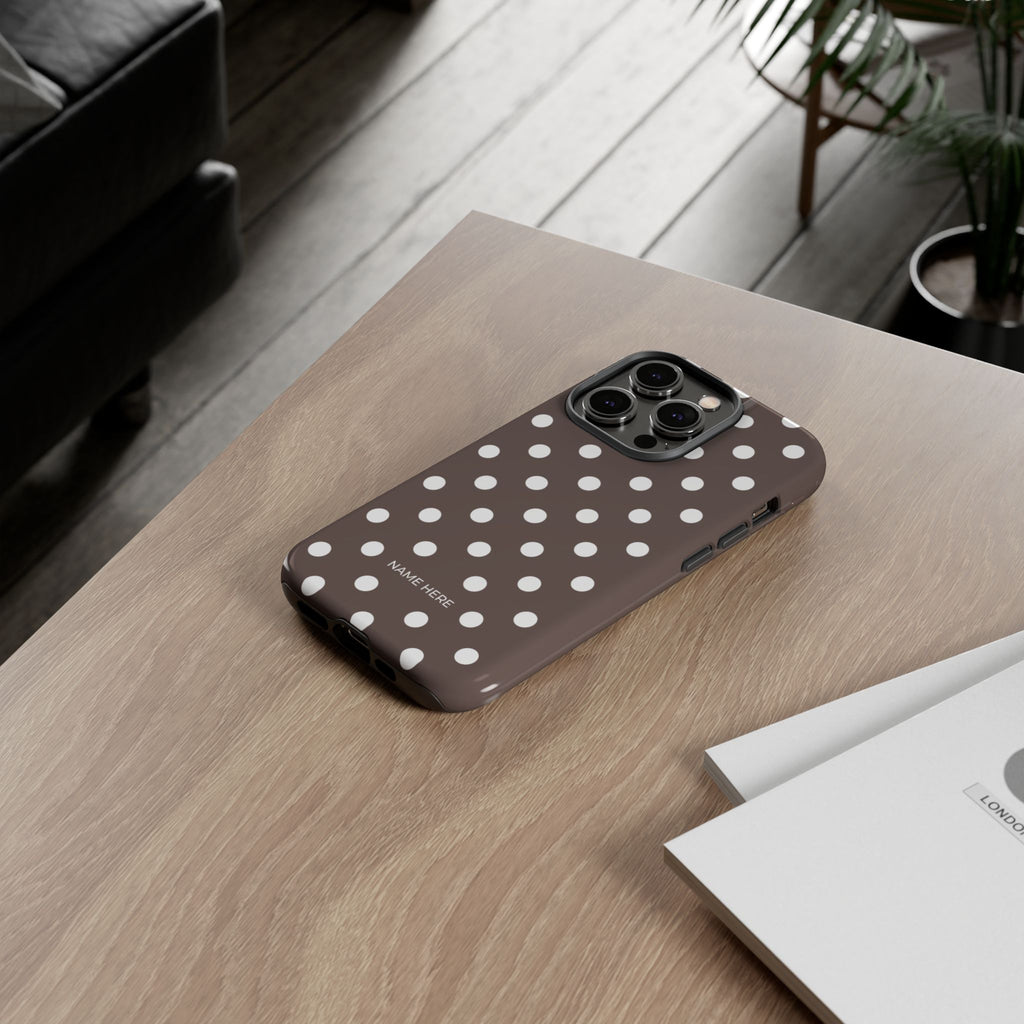 Brown & White PolkaDot Customisable Case