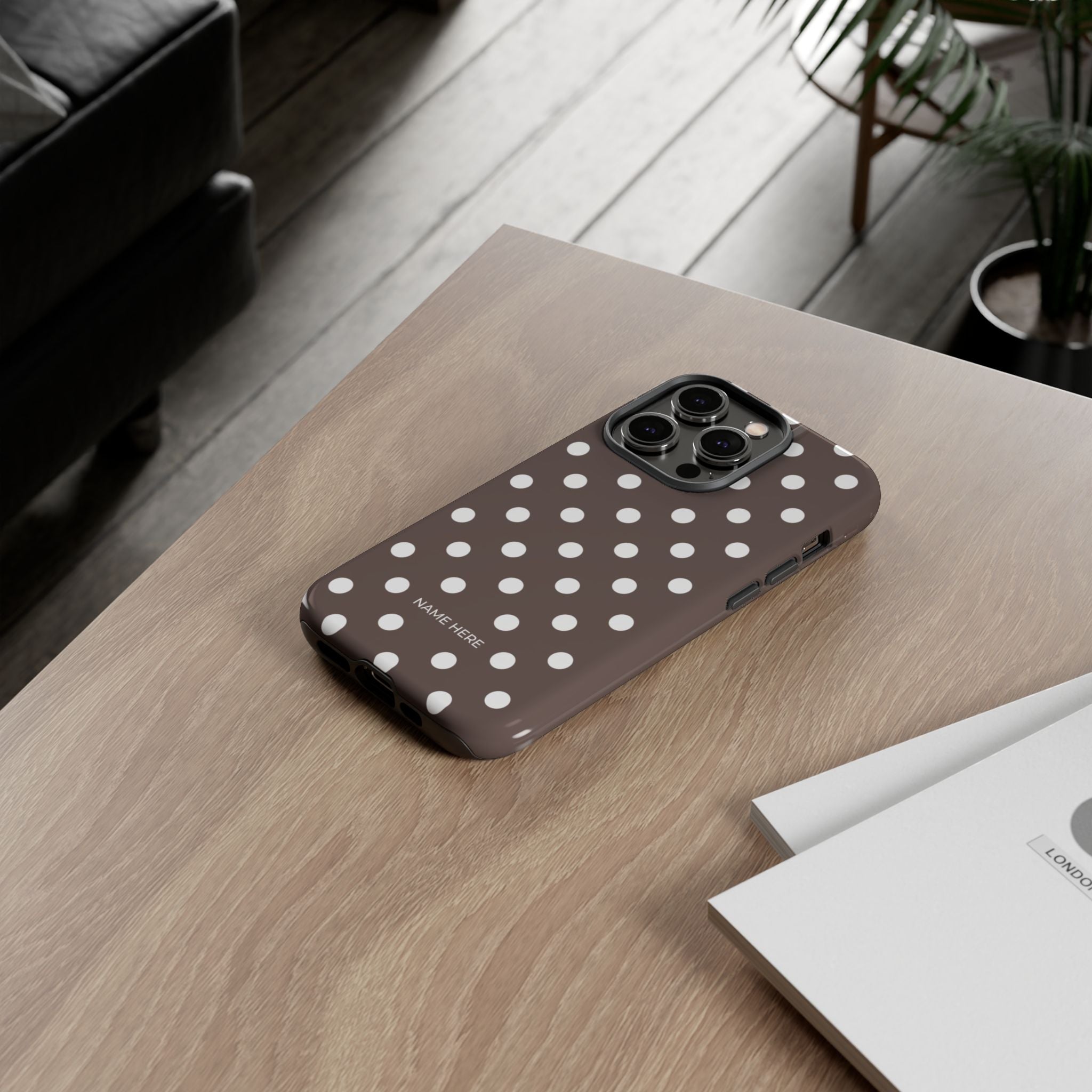 Brown & White PolkaDot Customisable Case