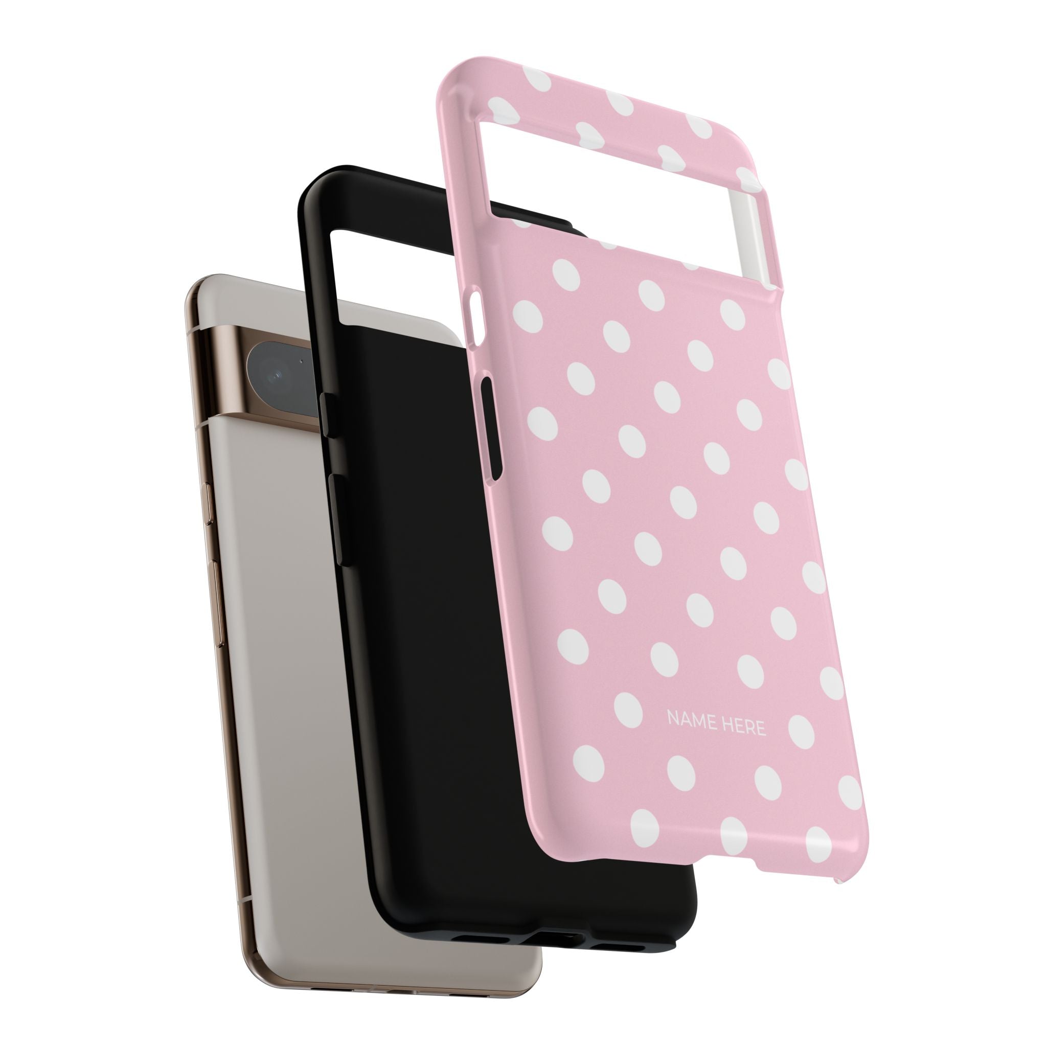 Pink & White PolkaDot Customisable Name Case