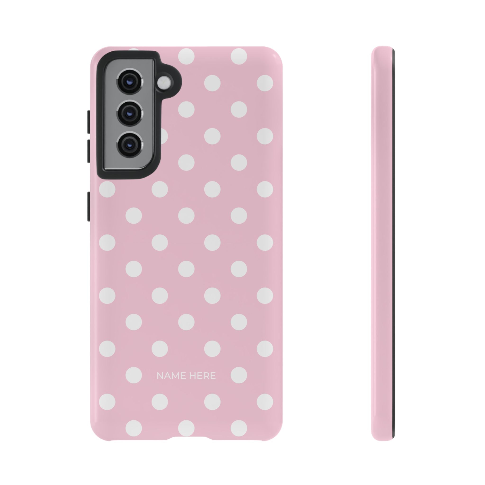 Pink & White PolkaDot Customisable Name Case