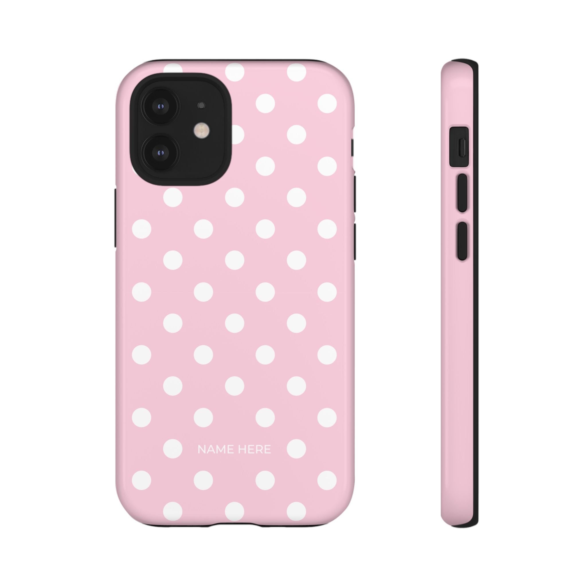Pink & White PolkaDot Customisable Name Case