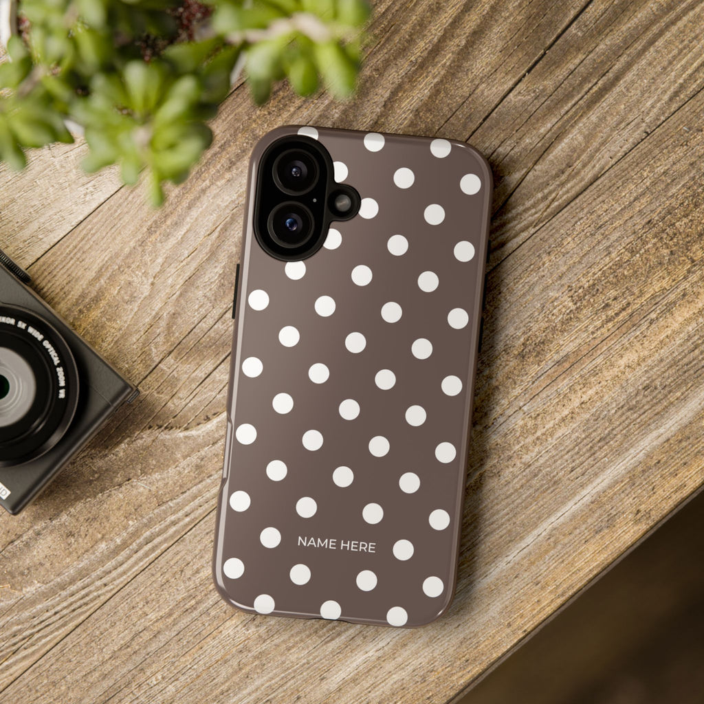 Brown & White PolkaDot Customisable Case