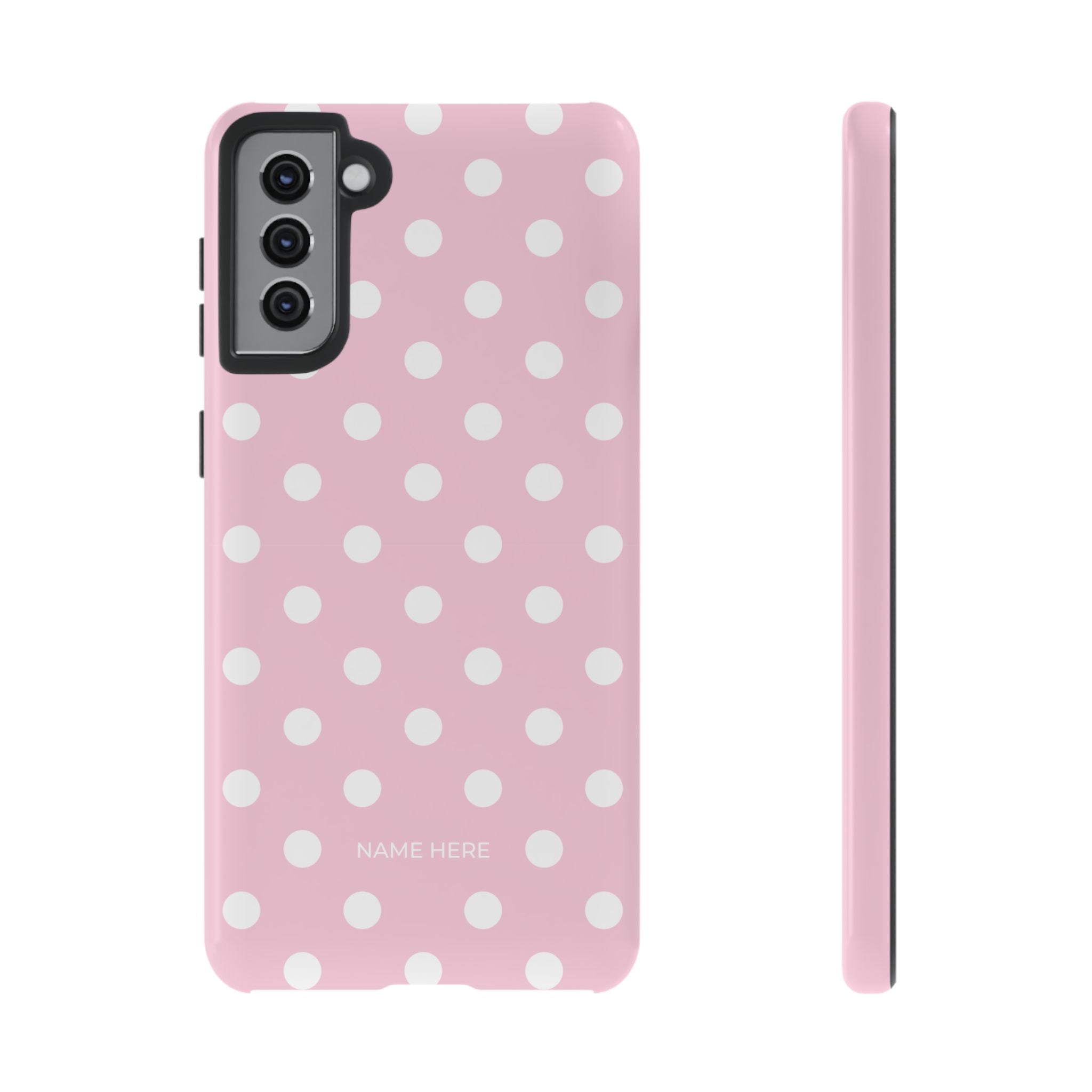 Pink & White PolkaDot Customisable Name Case
