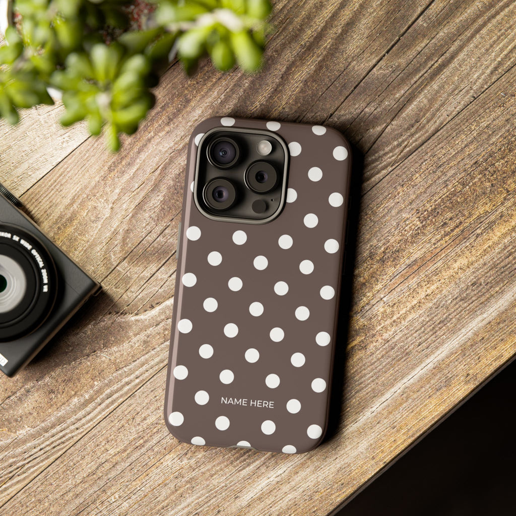 Brown & White PolkaDot Customisable Case