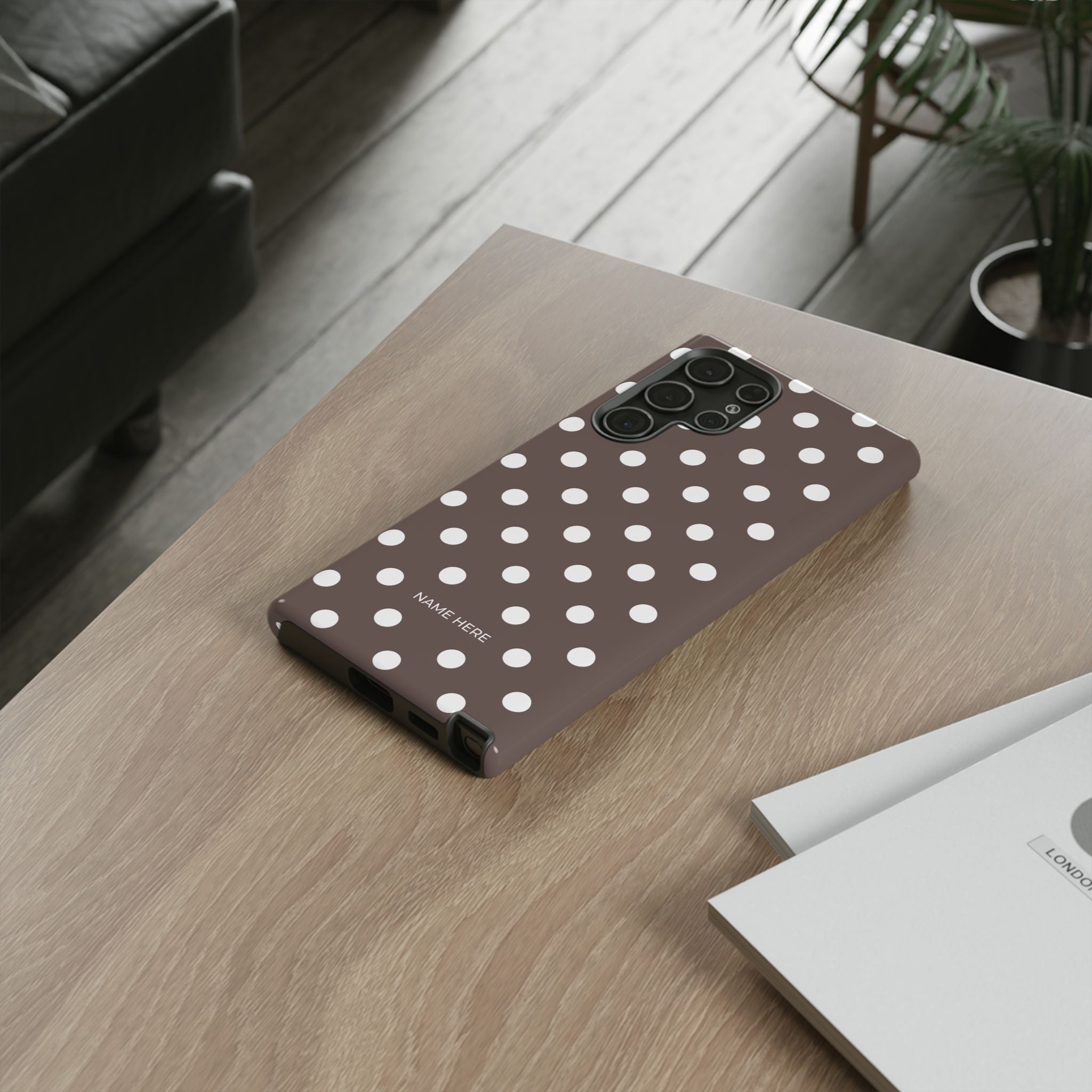Brown & White PolkaDot Customisable Case
