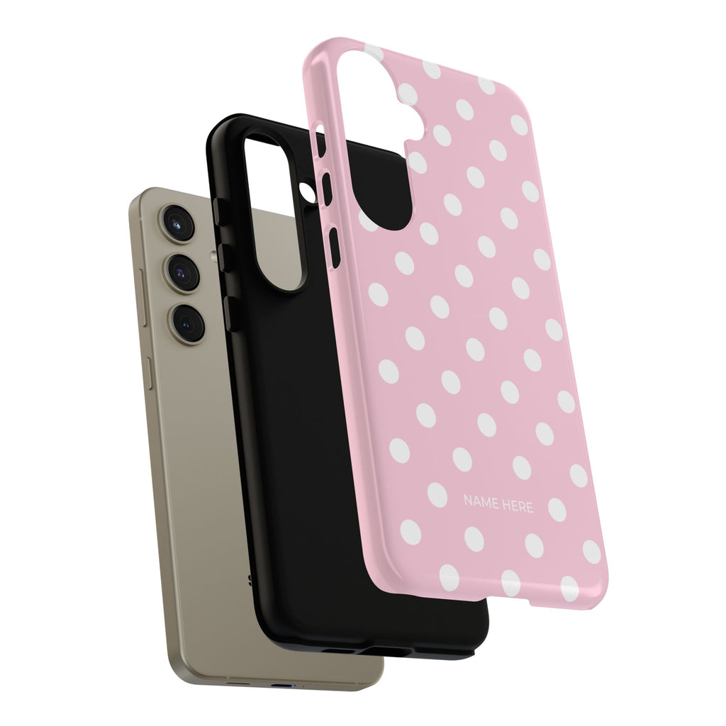 Pink & White PolkaDot Customisable Name Case