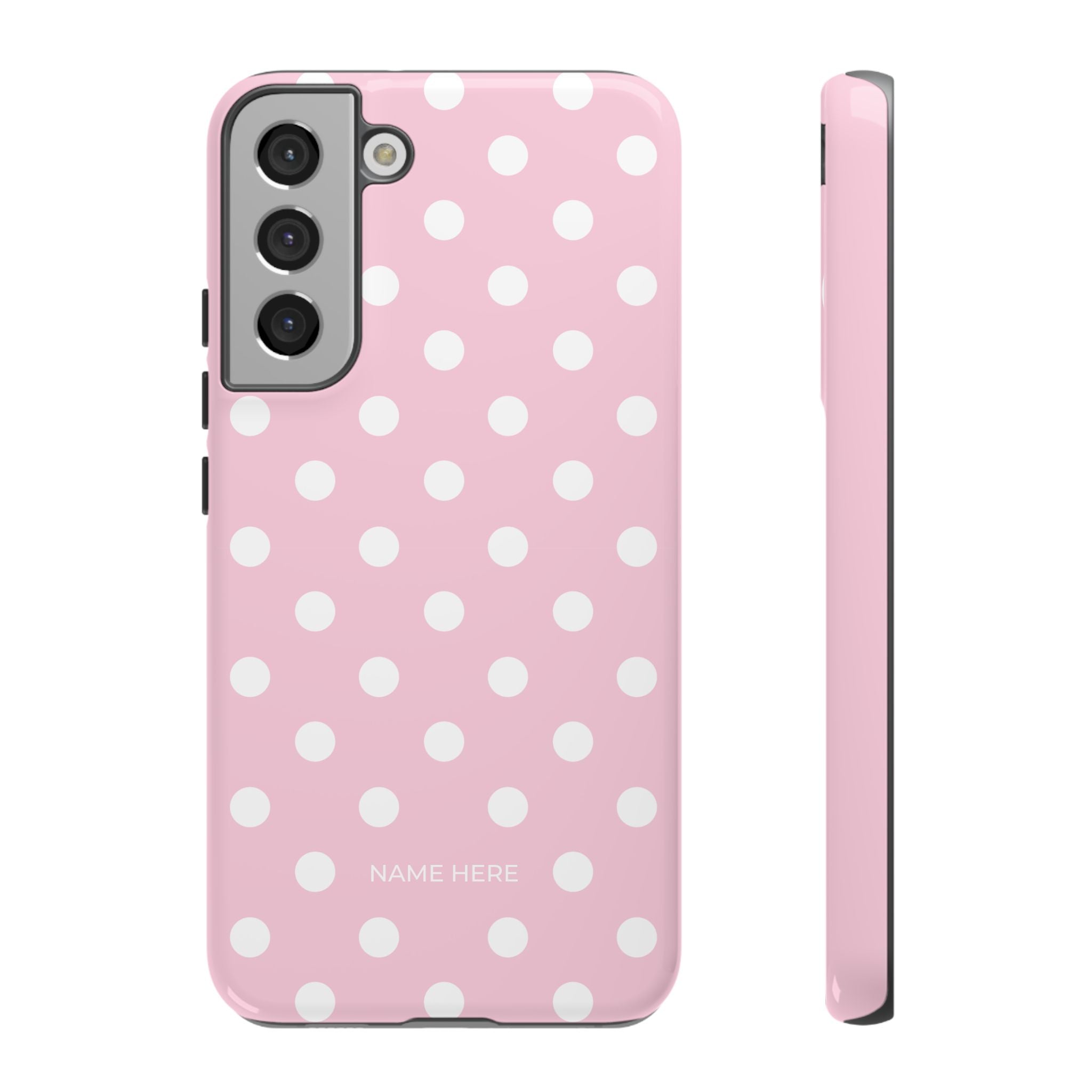 Pink & White PolkaDot Customisable Name Case