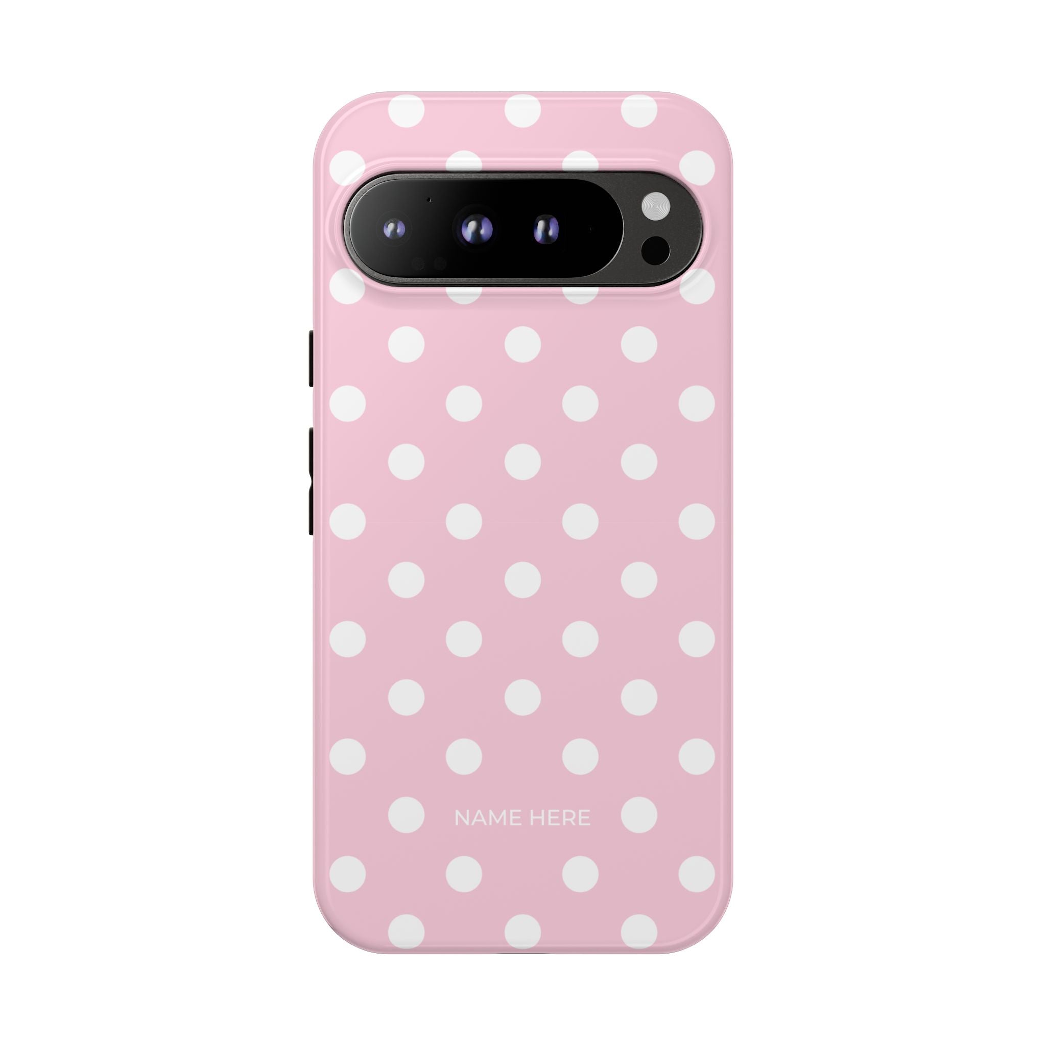 Pink & White PolkaDot Customisable Name Case