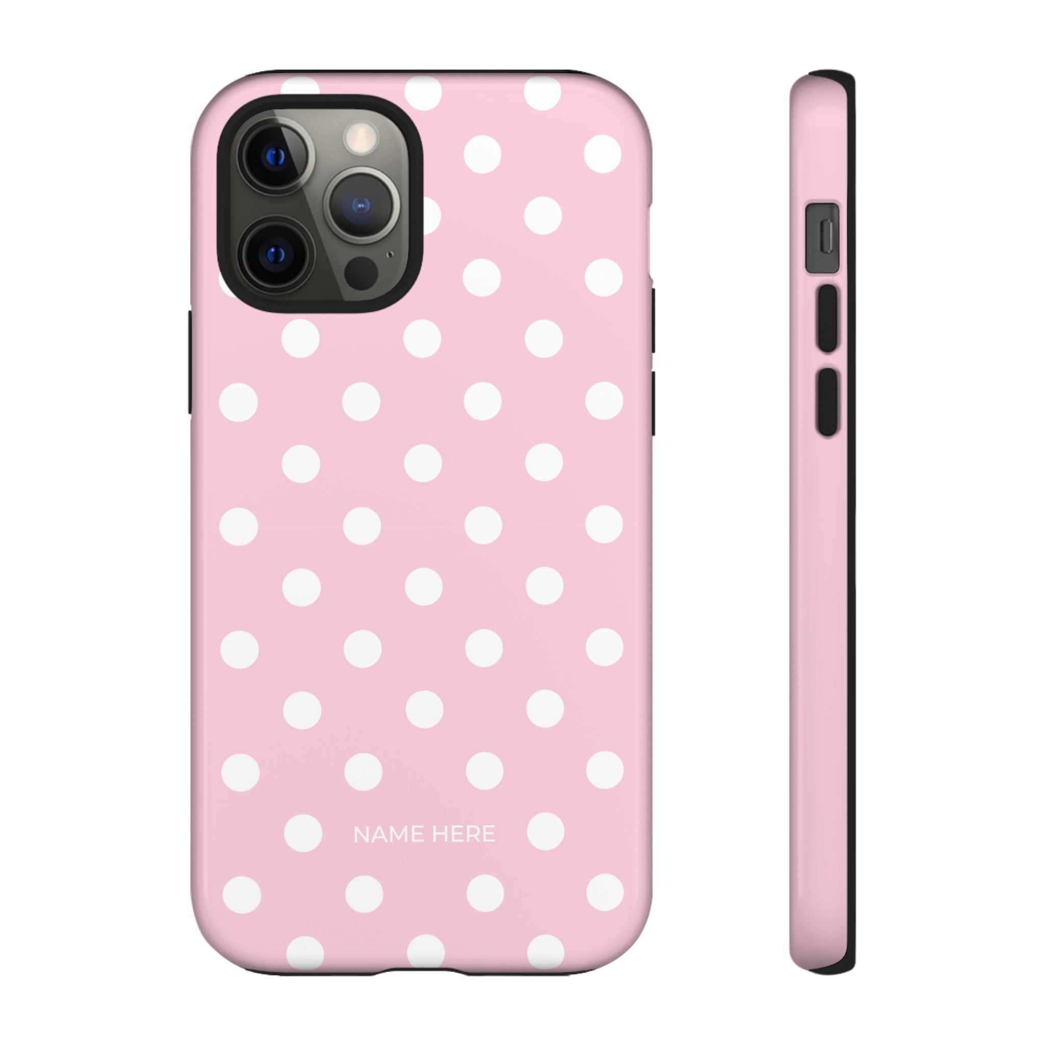 Pink & White PolkaDot Customisable Name Case