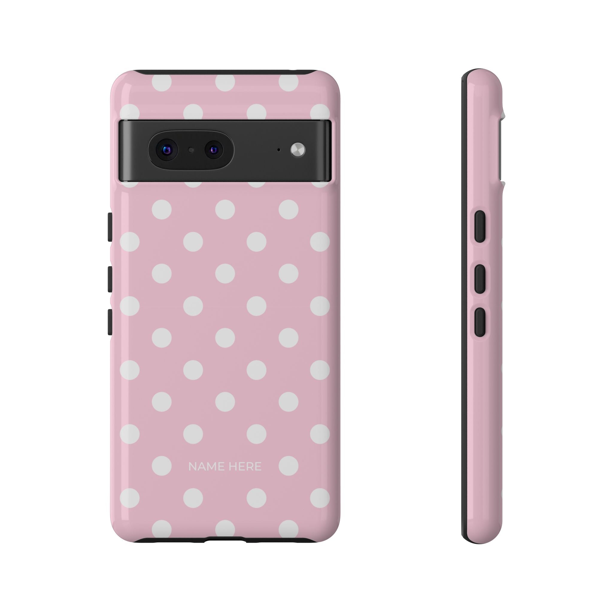 Pink & White PolkaDot Customisable Name Case