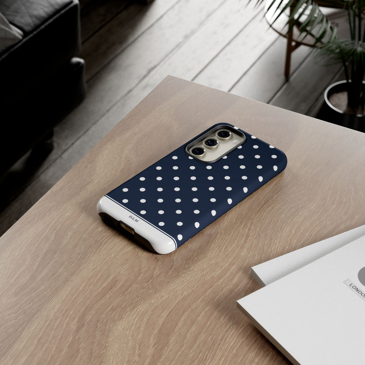Navy Pearl Personalised Polka Dot Case