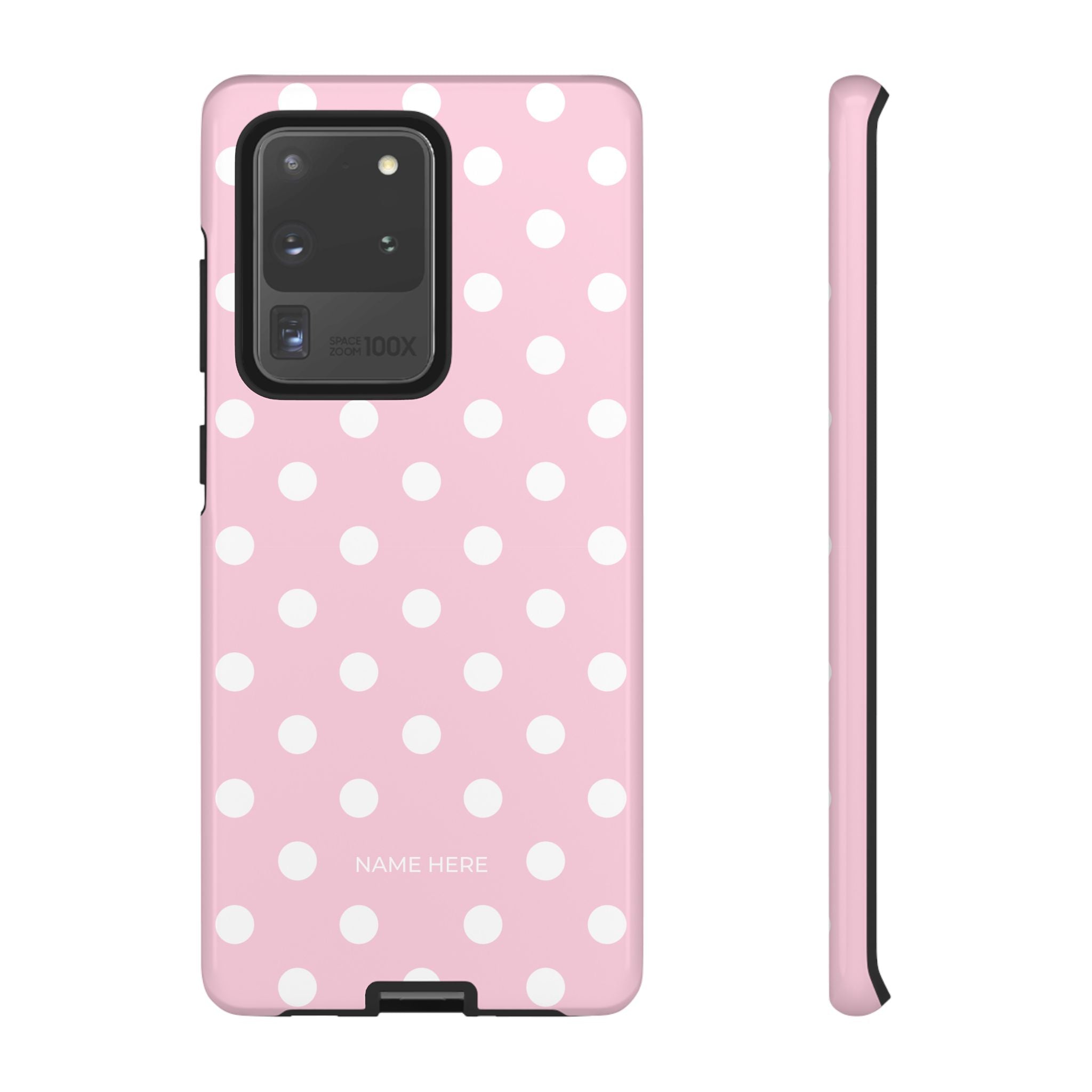 Pink & White PolkaDot Customisable Name Case