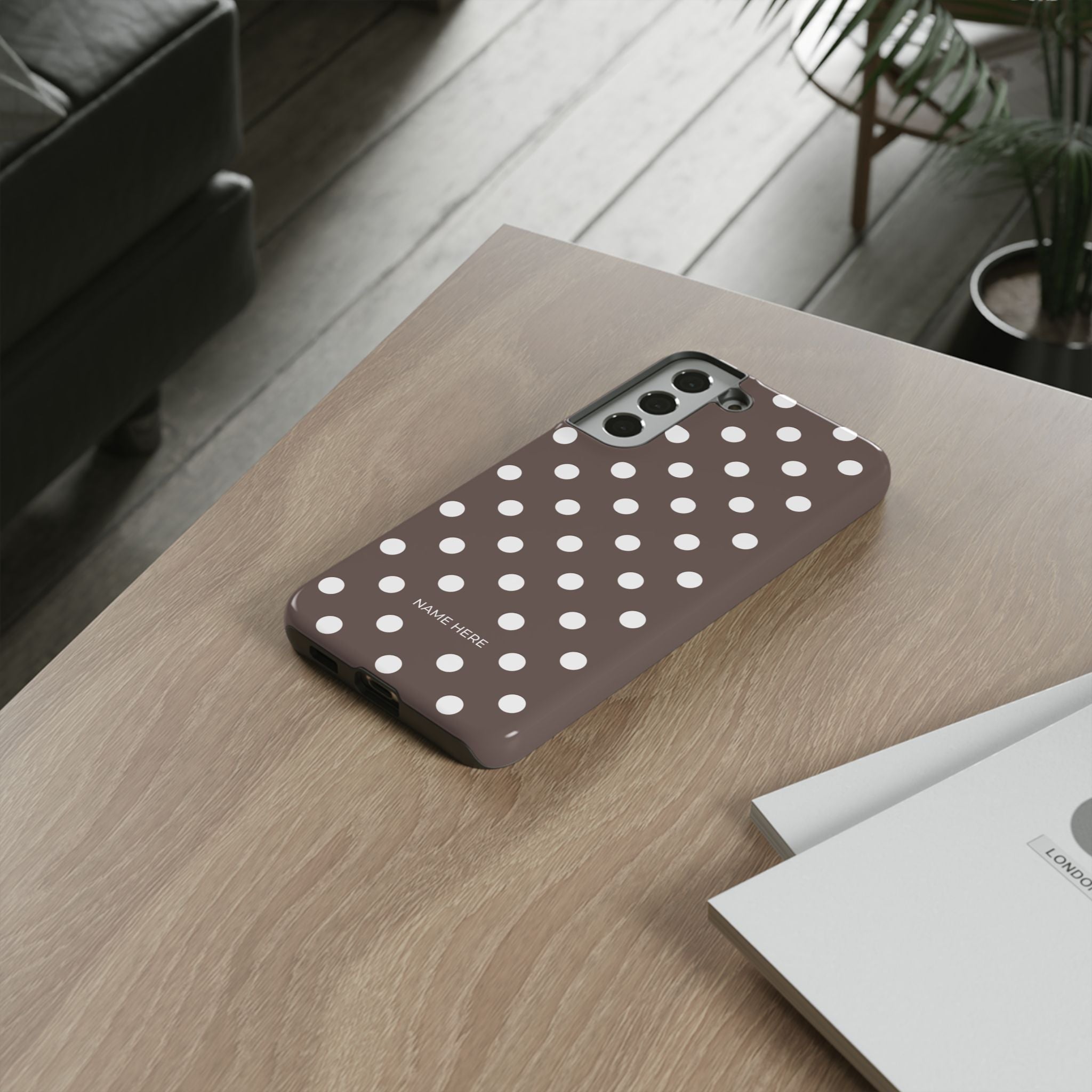 Brown & White PolkaDot Customisable Case