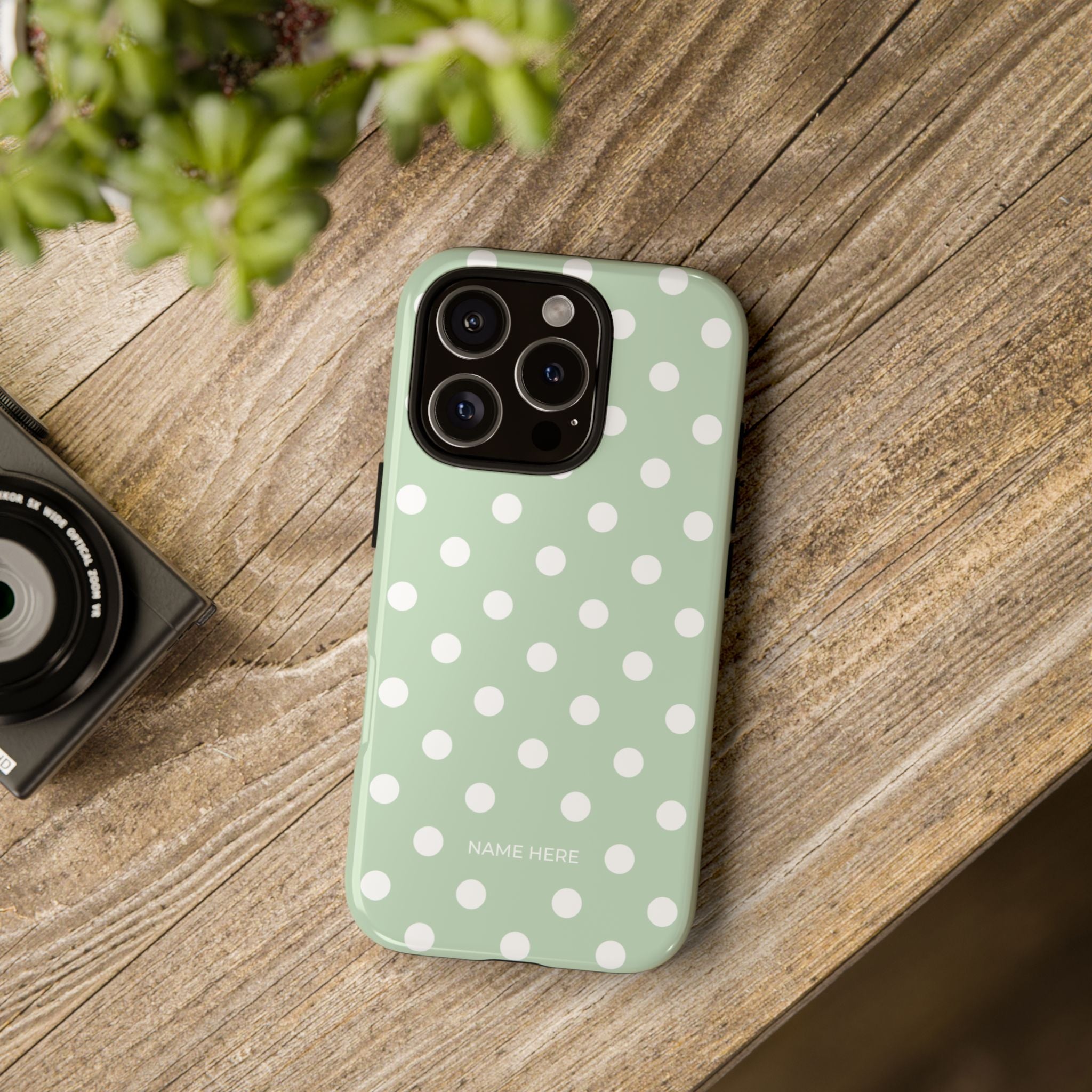 Green & White Polka Dot Customisable Case