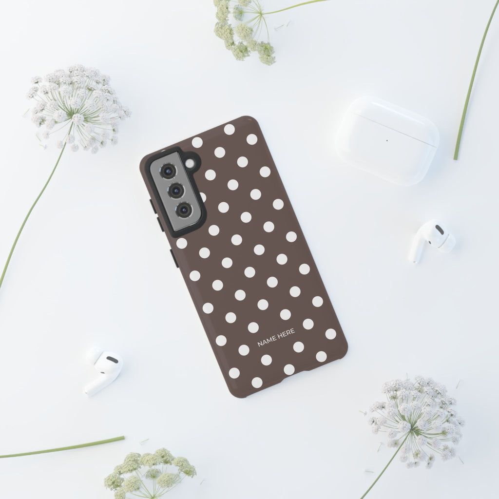 Brown & White PolkaDot Customisable Case