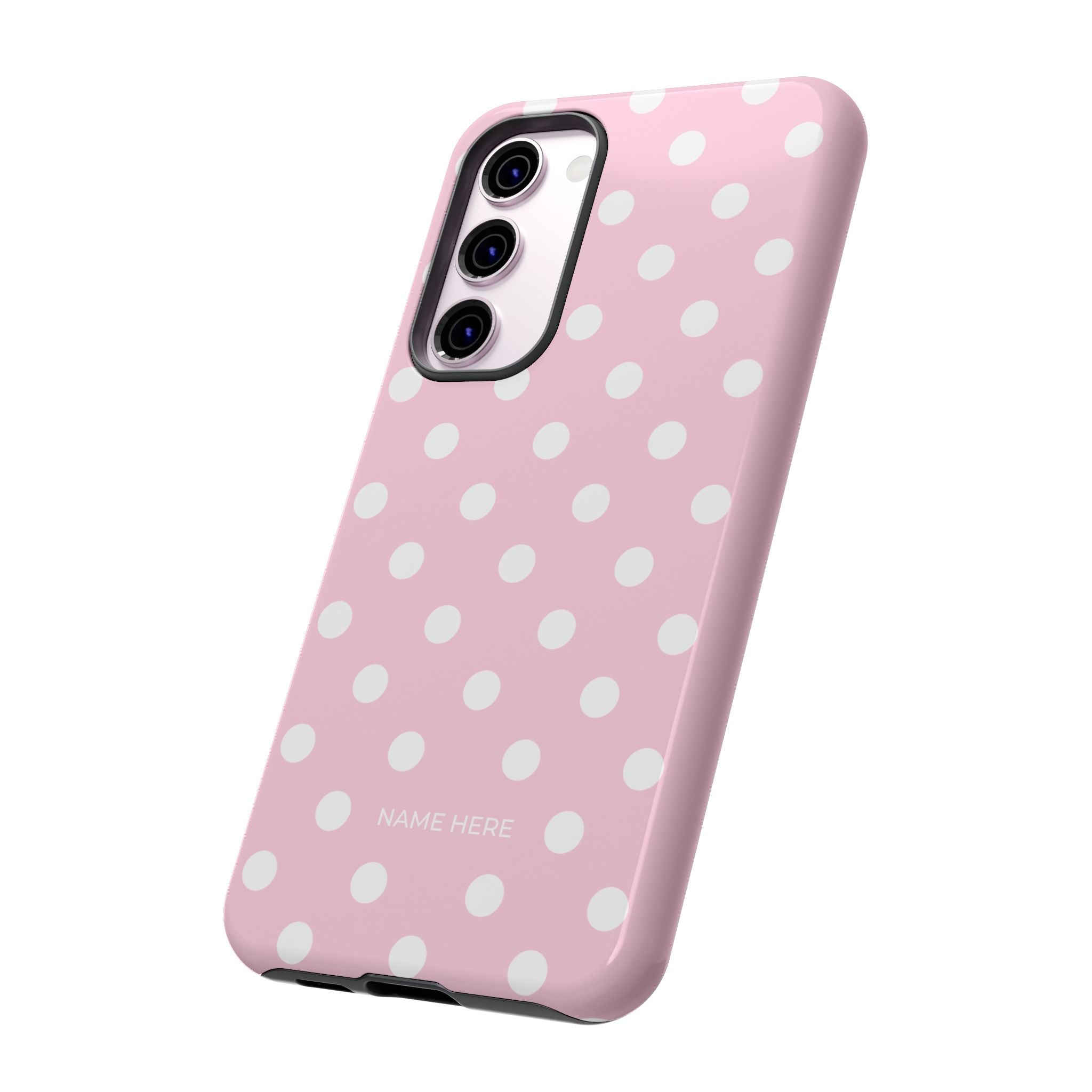 Pink & White PolkaDot Customisable Name Case
