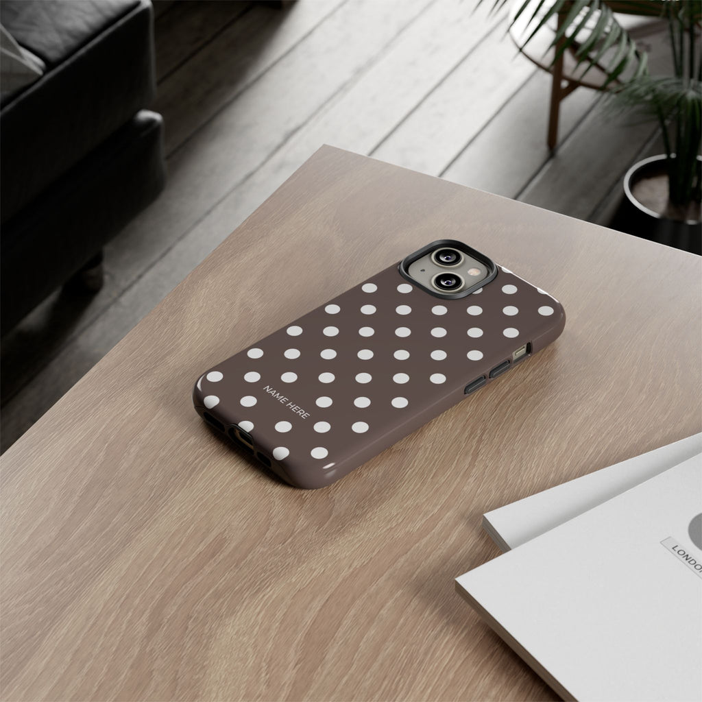 Brown & White PolkaDot Customisable Case