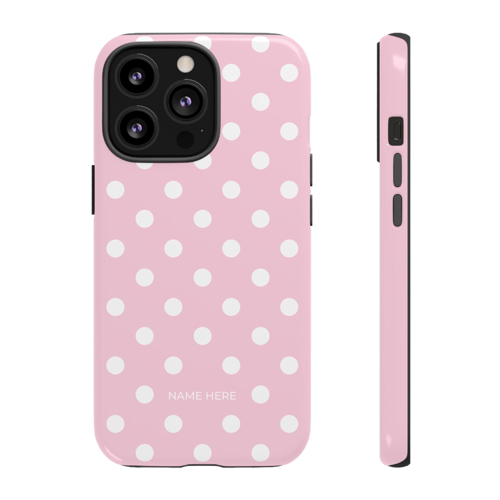 Pink & White PolkaDot Customisable Name Case