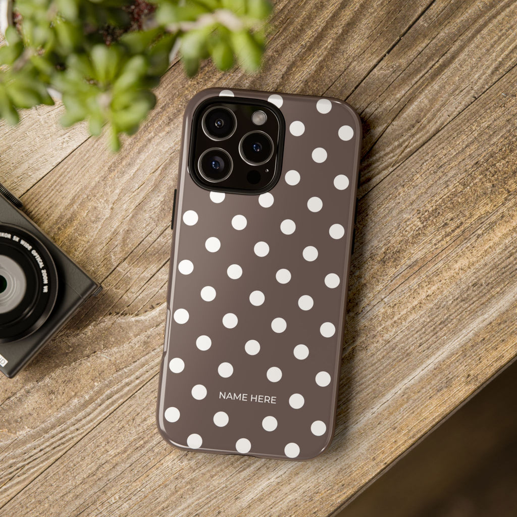 Brown & White PolkaDot Customisable Case