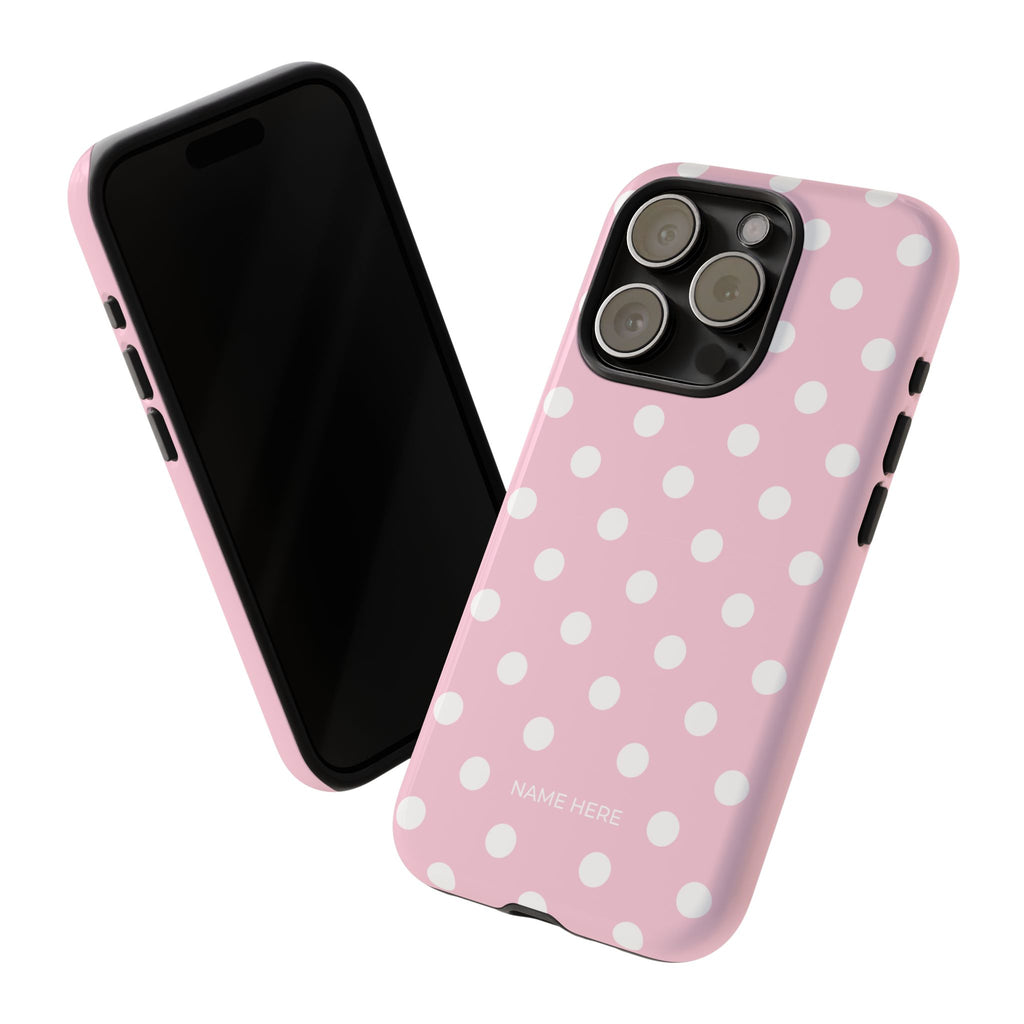 Pink & White PolkaDot Customisable Name Case