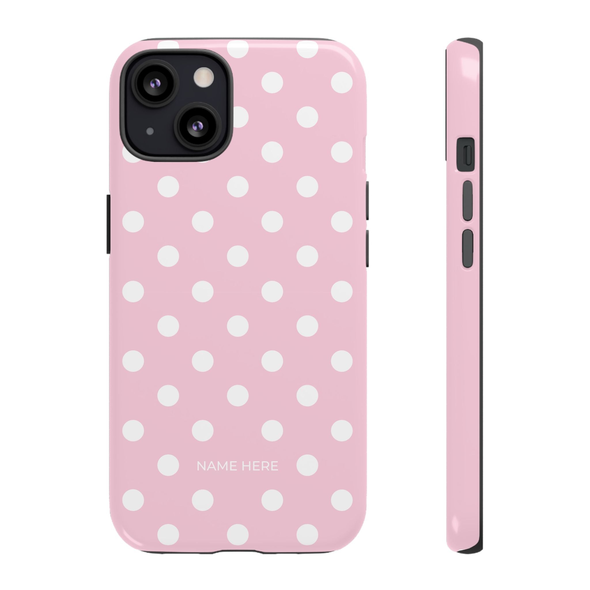 Pink & White PolkaDot Customisable Name Case