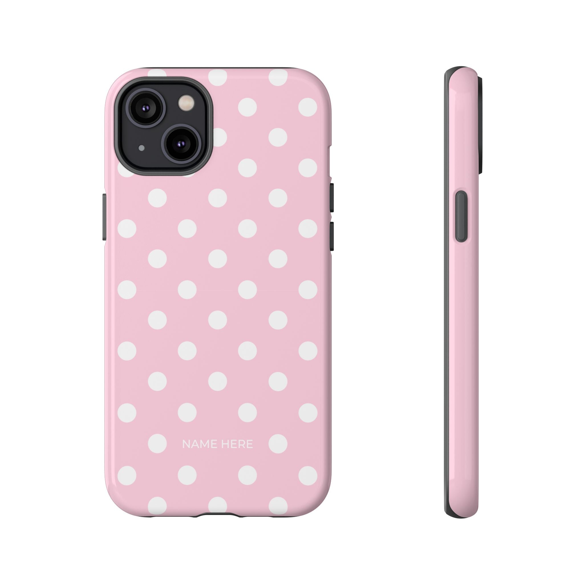 Pink & White PolkaDot Customisable Name Case