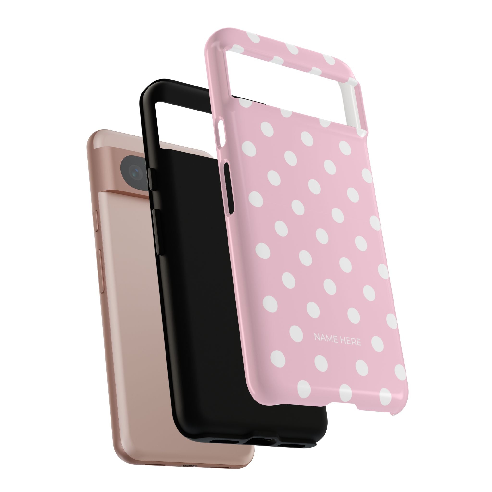 Pink & White PolkaDot Customisable Name Case