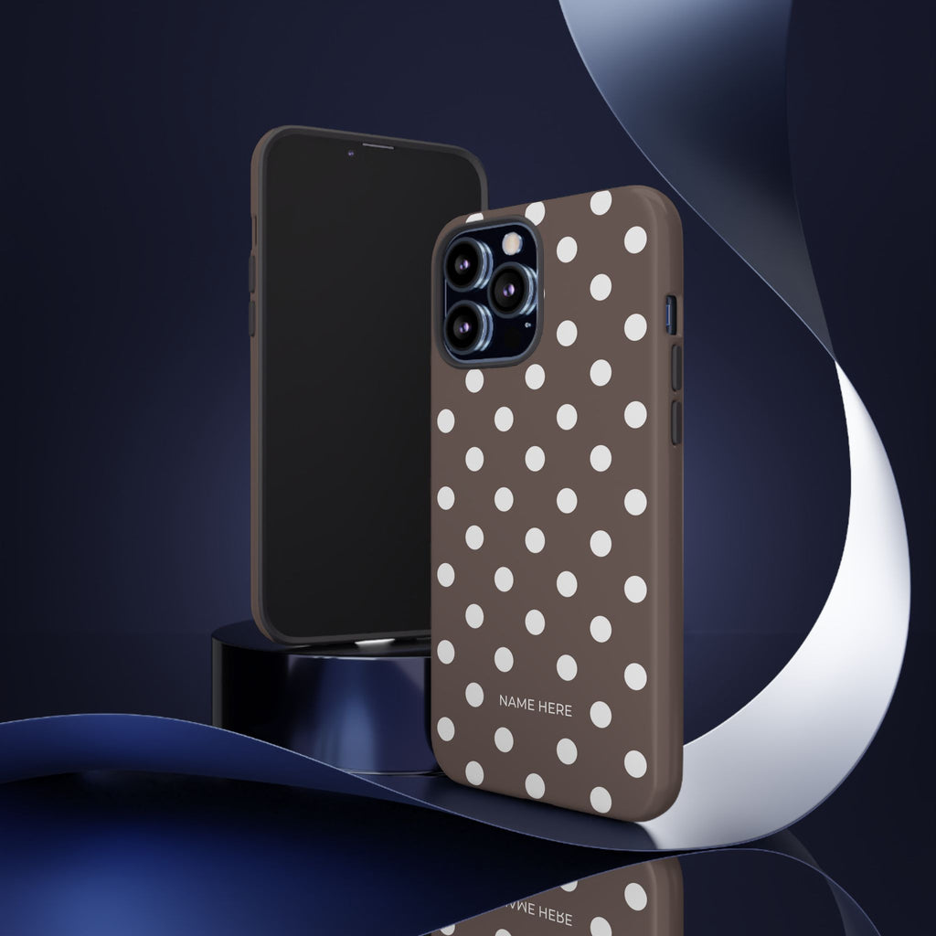 Brown & White PolkaDot Customisable Case