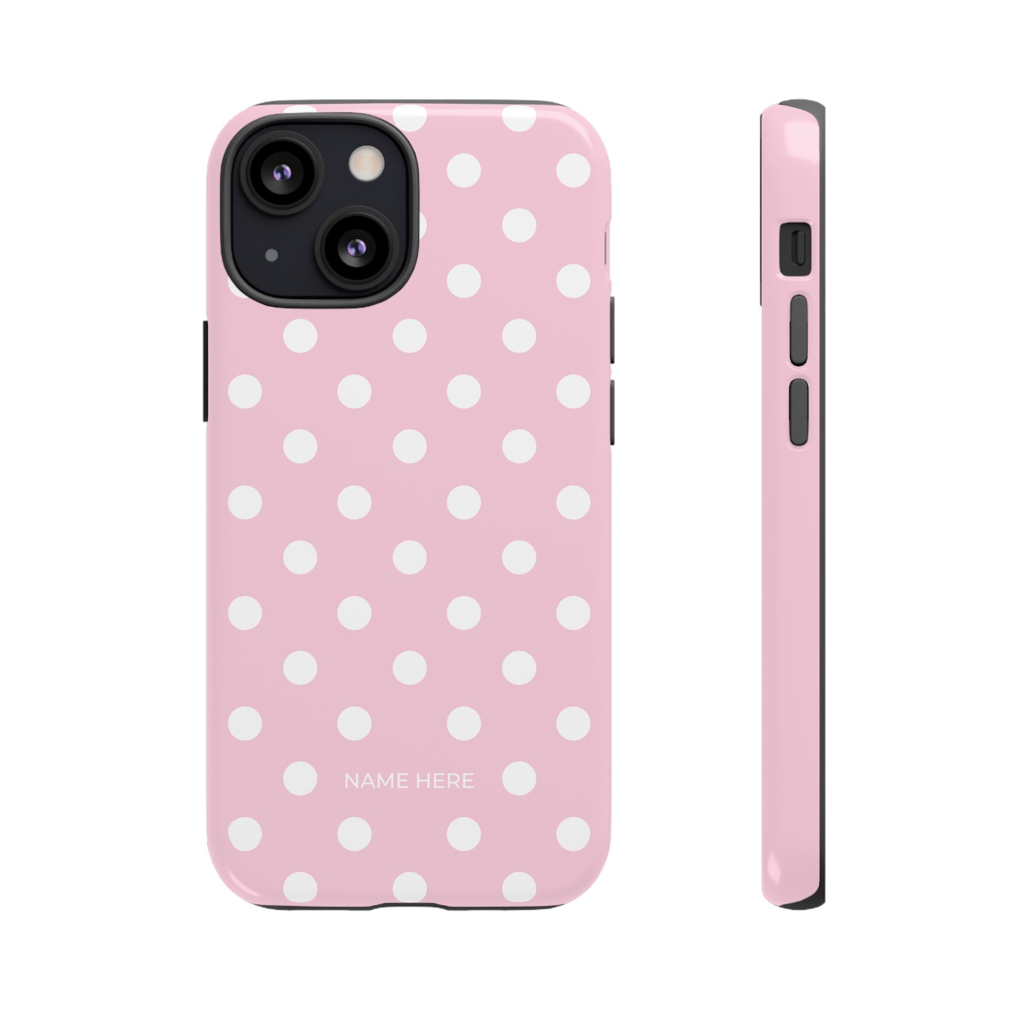 Pink & White PolkaDot Customisable Name Case