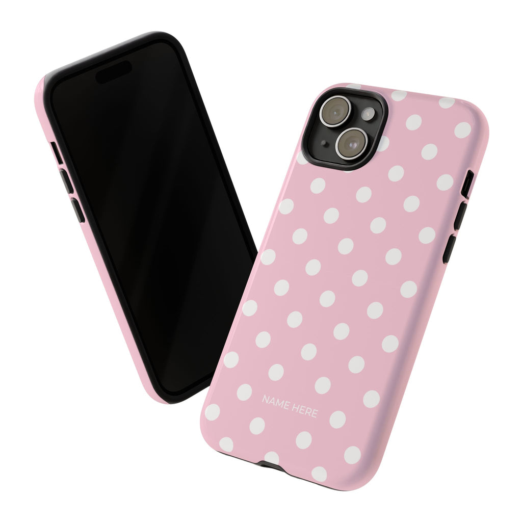 Pink & White PolkaDot Customisable Name Case