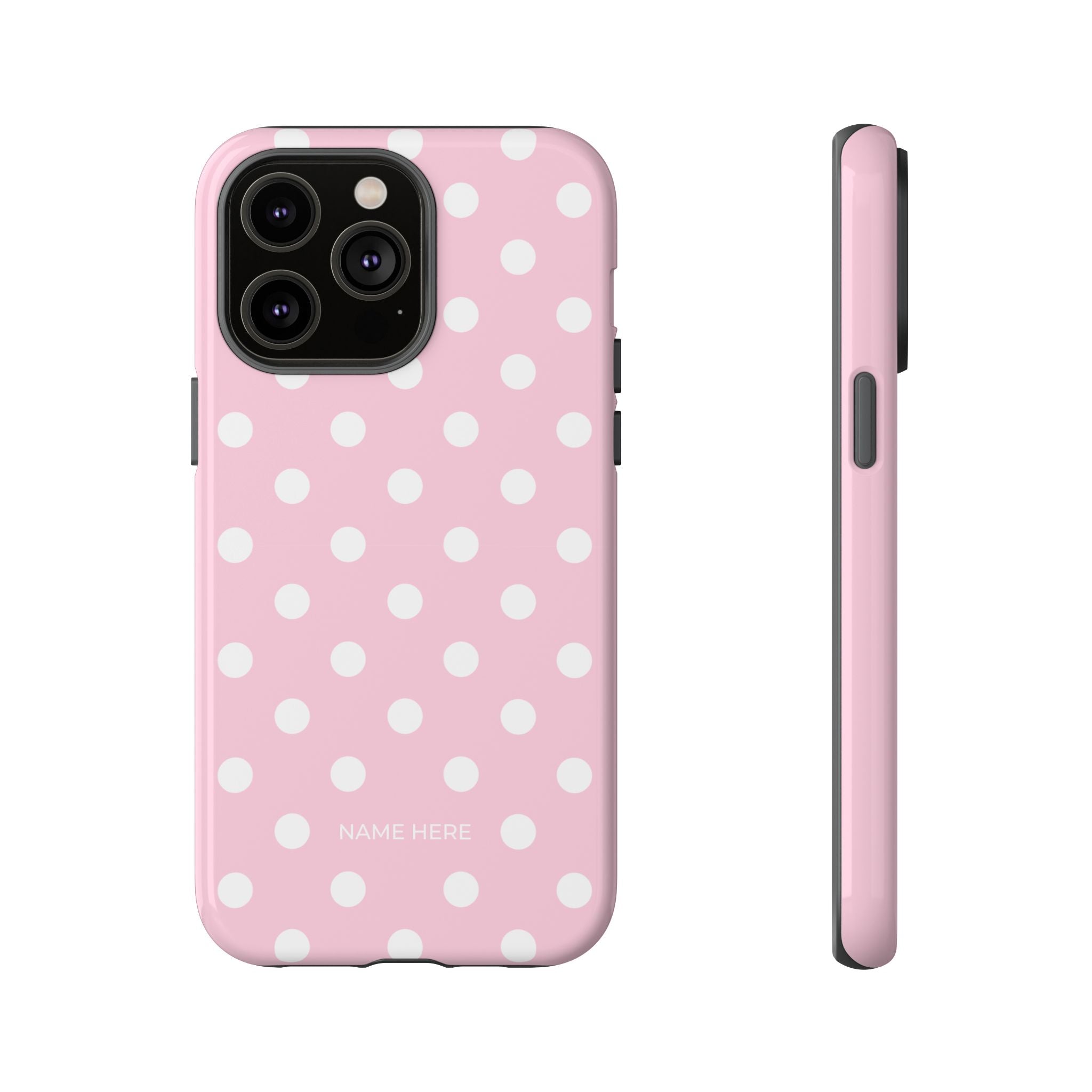 Pink & White PolkaDot Customisable Name Case