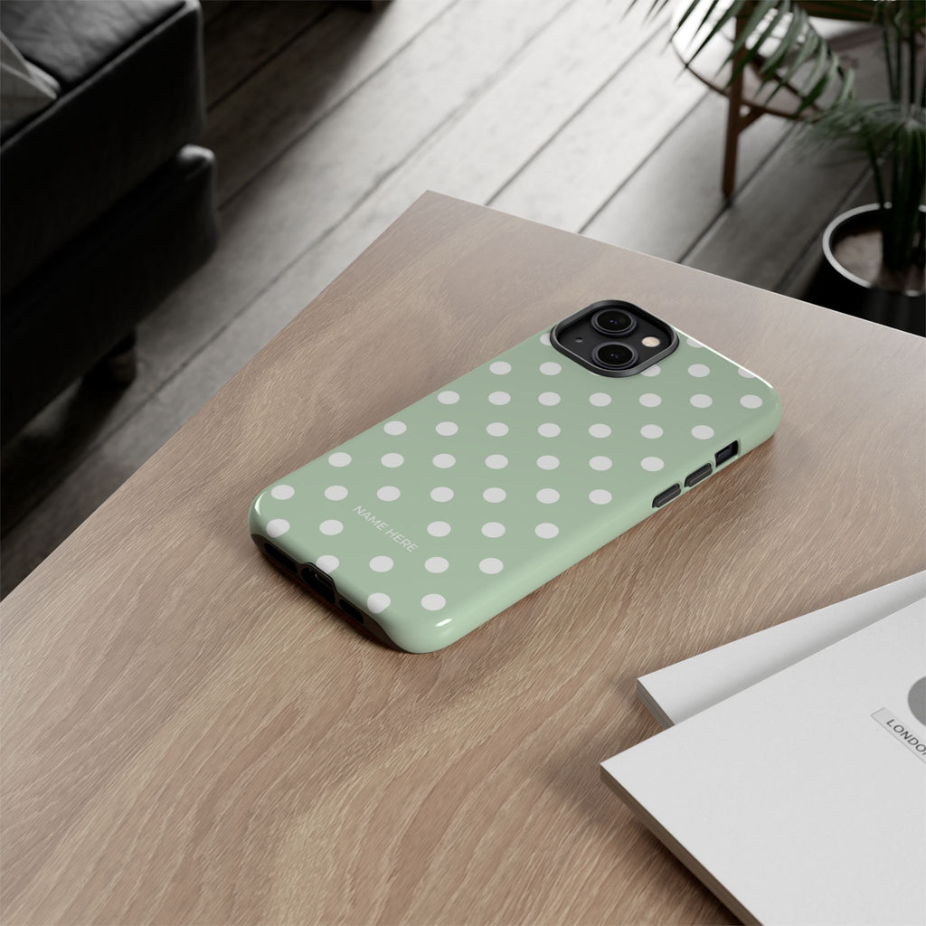 Green & White Polka Dot Customisable Case