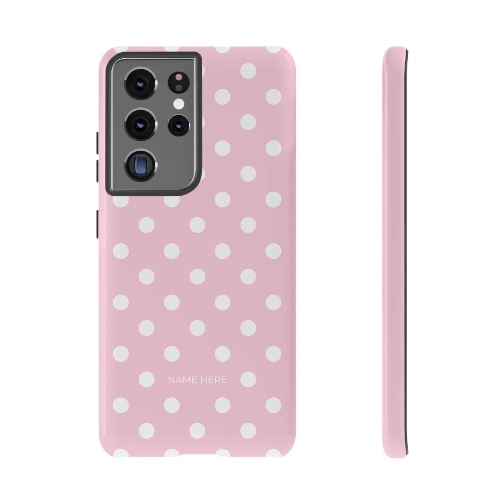 Pink & White PolkaDot Customisable Name Case