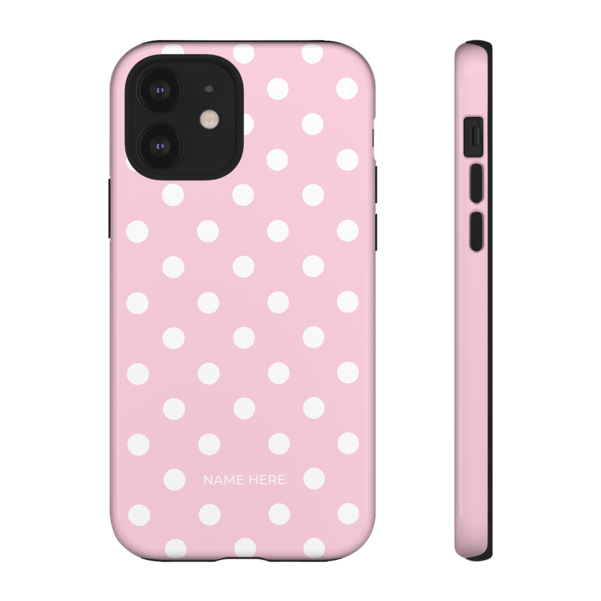 Pink & White PolkaDot Customisable Name Case