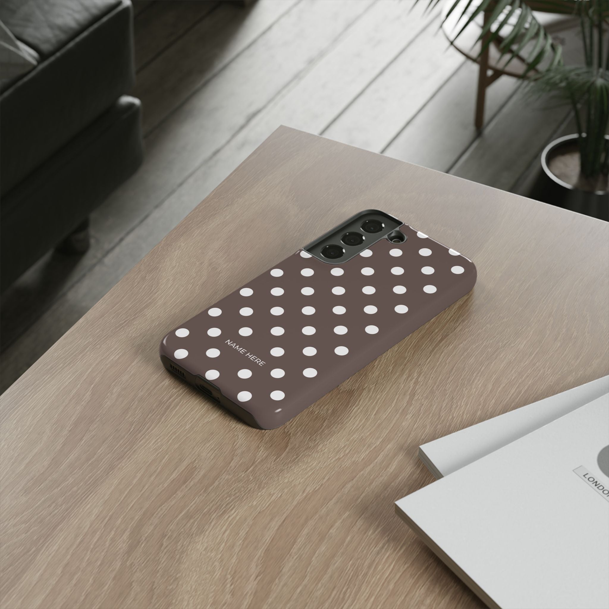 Brown & White PolkaDot Customisable Case