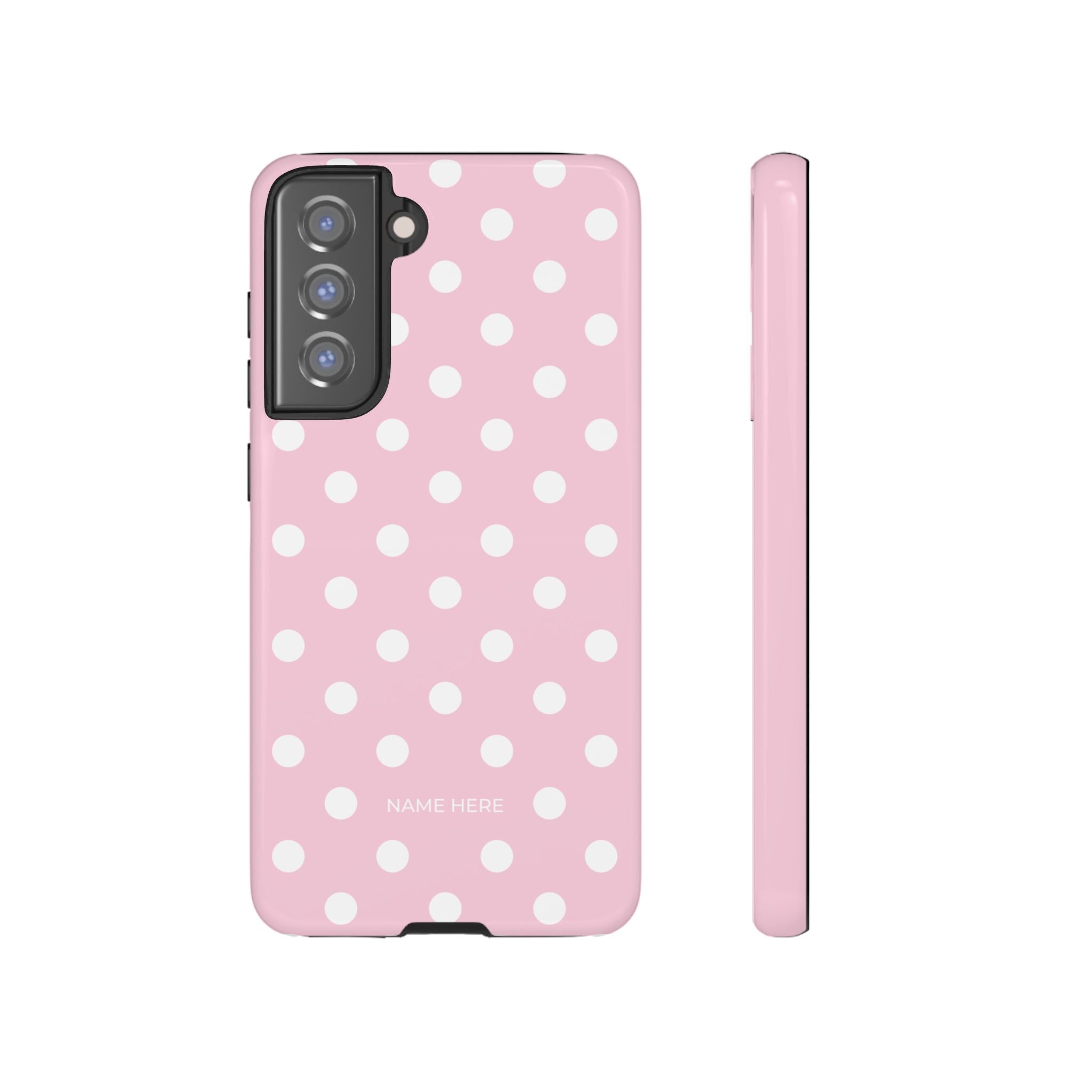 Pink & White PolkaDot Customisable Name Case