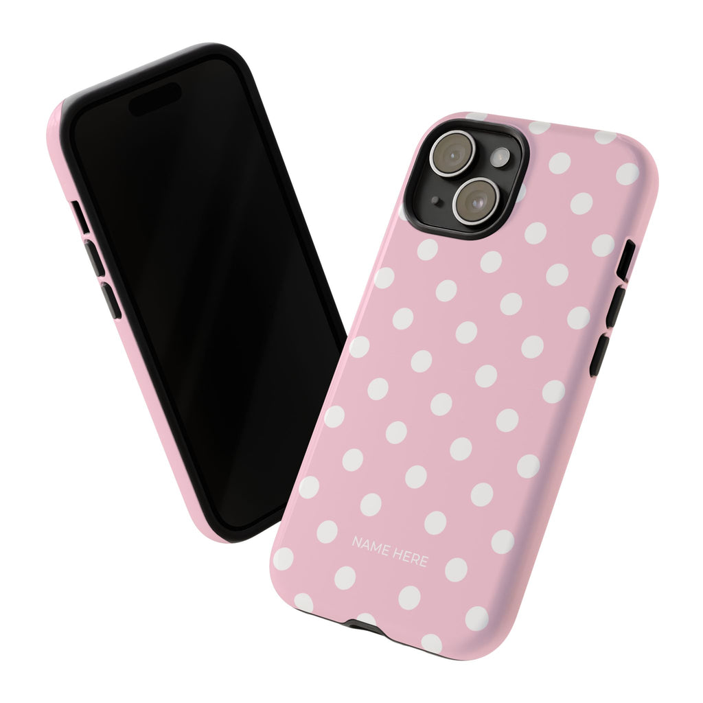 Pink & White PolkaDot Customisable Name Case