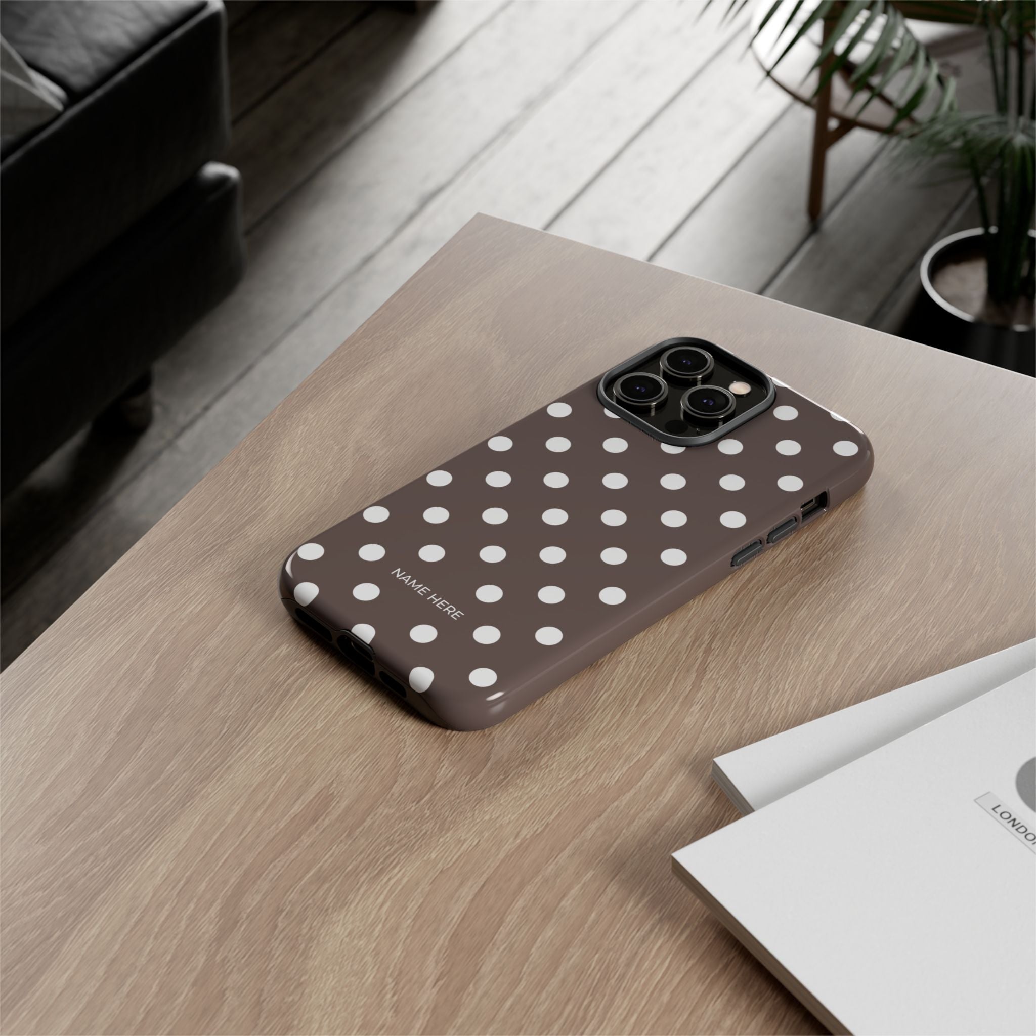 Brown & White PolkaDot Customisable Case