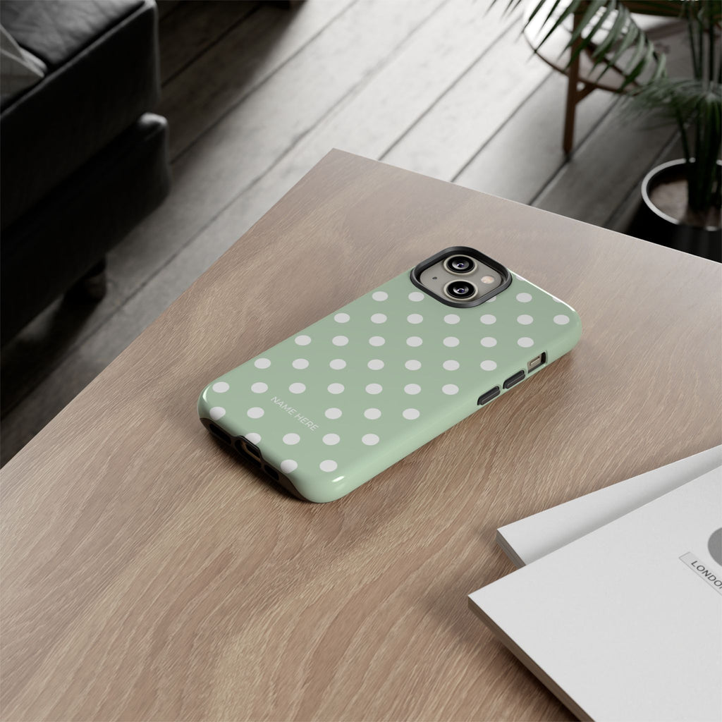 Green & White Polka Dot Customisable Case