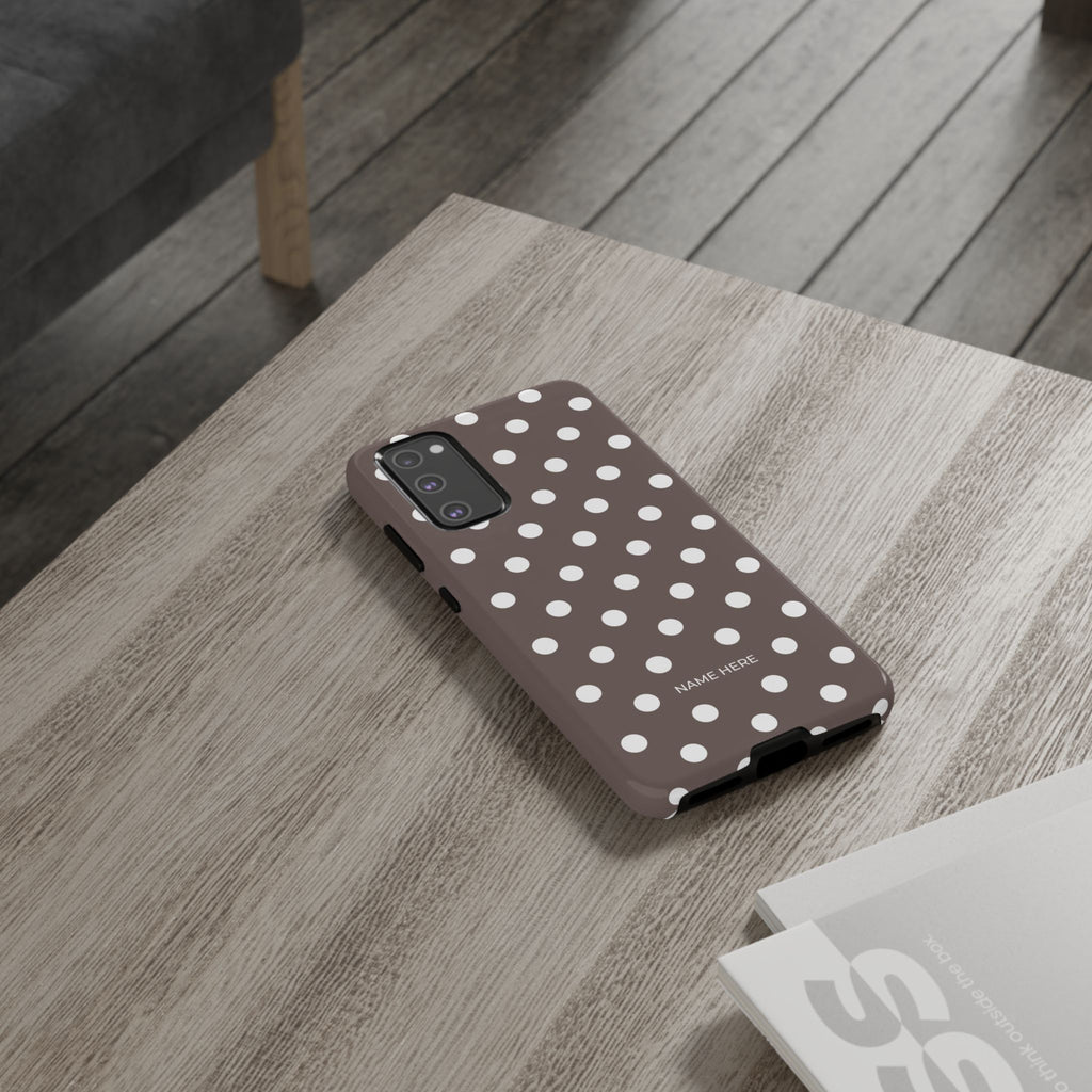 Brown & White PolkaDot Customisable Case