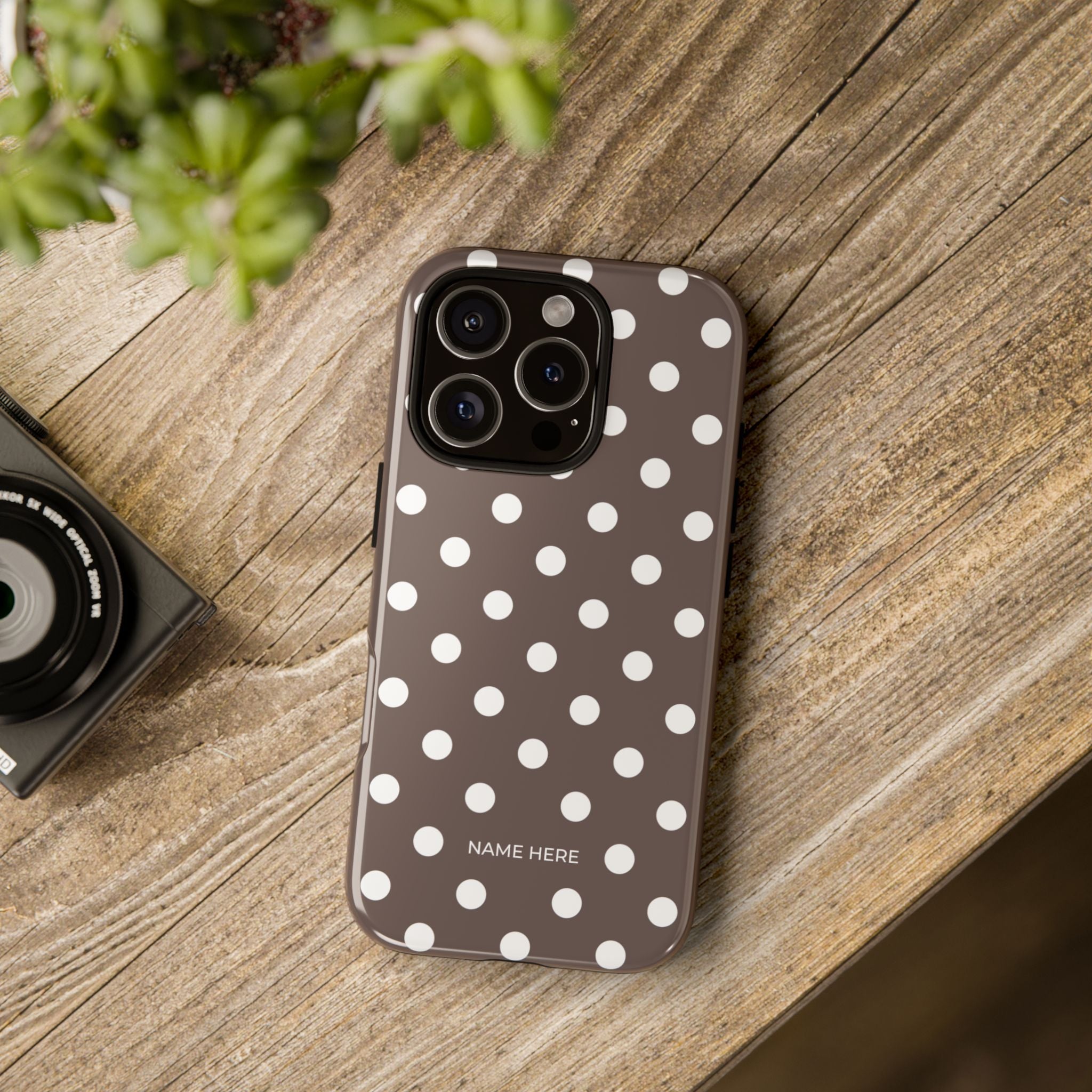 Brown & White PolkaDot Customisable Case