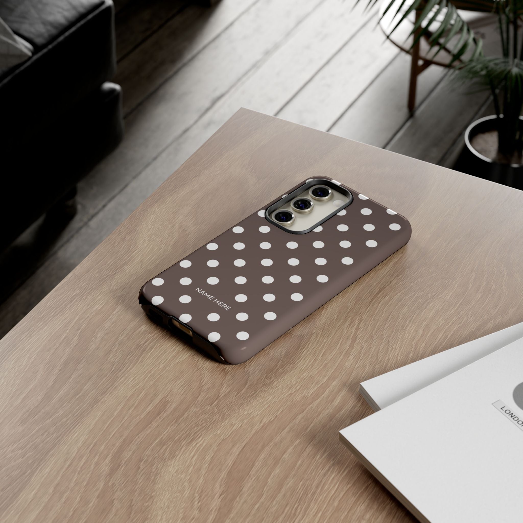 Brown & White PolkaDot Customisable Case