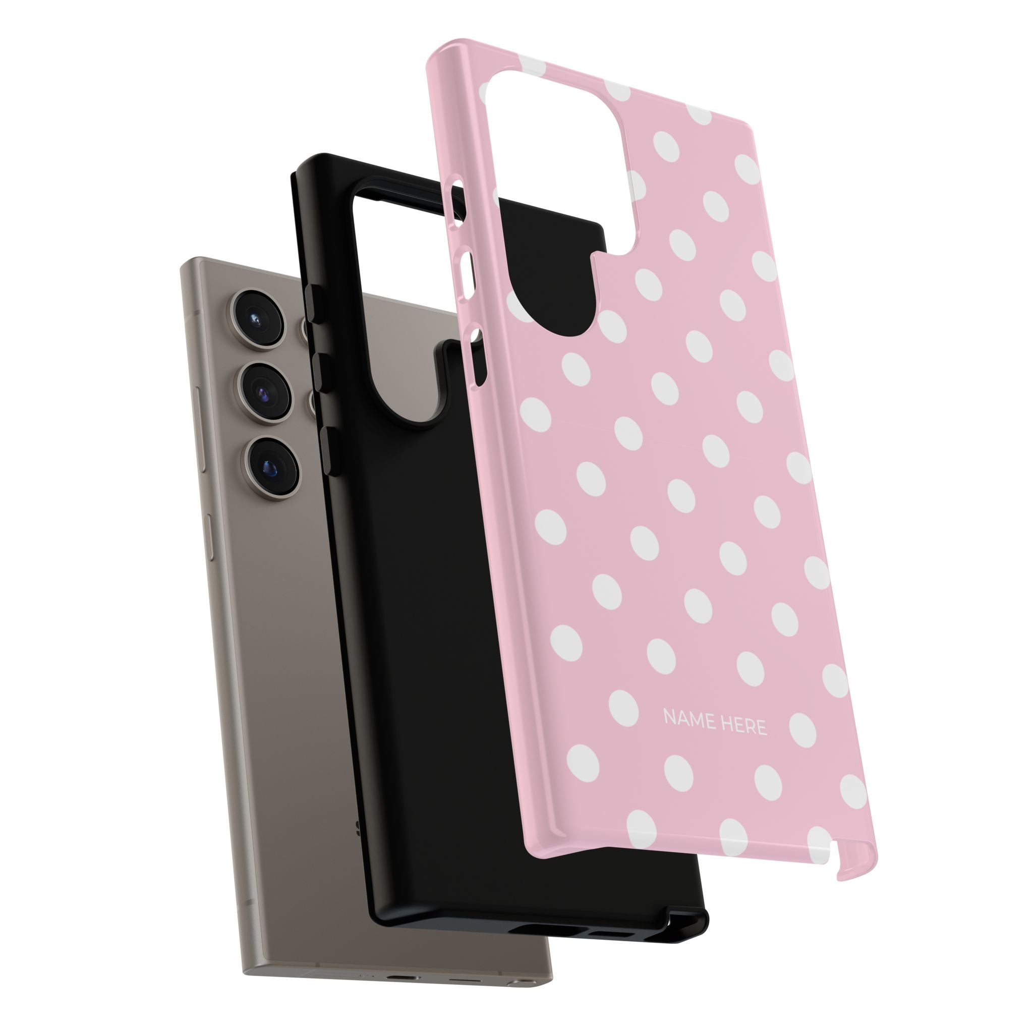 Pink & White PolkaDot Customisable Name Case