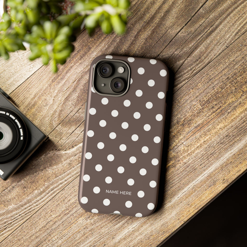 Brown & White PolkaDot Customisable Case