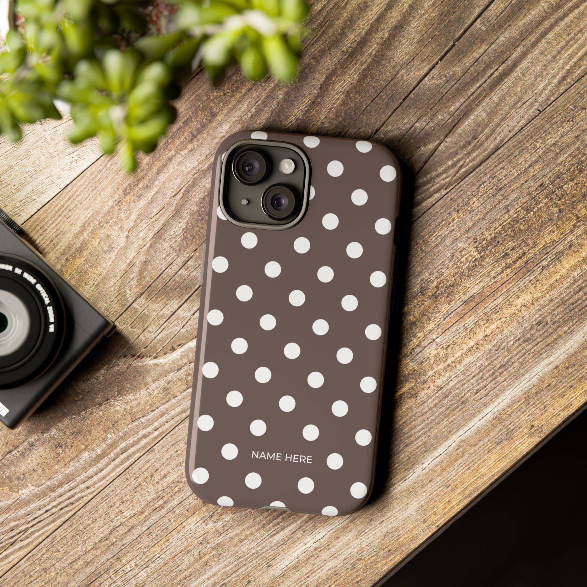 Brown & White PolkaDot Customisable Case